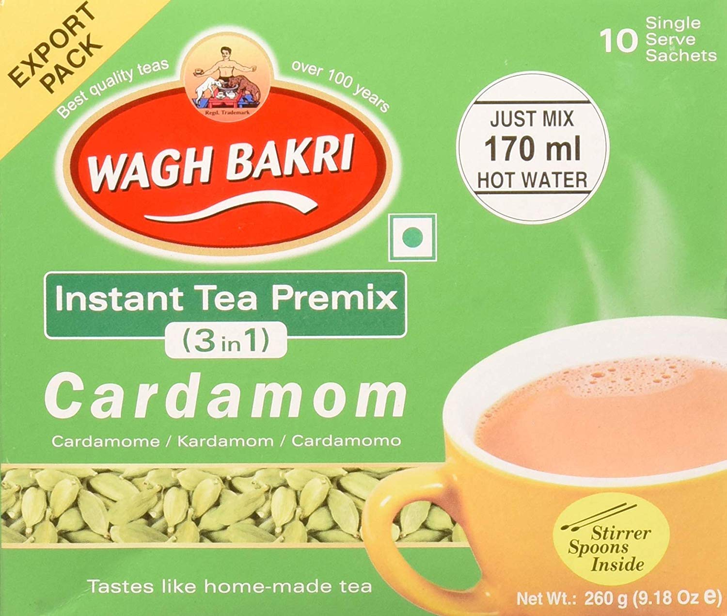 Great Bazaar Wagh Bakri Instant Cardamom Chai Tea, 260 Gram