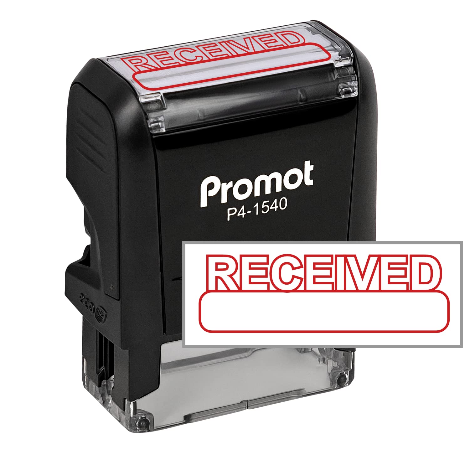 Promot Received Self Inking Rubber Stamp - Refillable Received Stamper - Business, Bookkeeping, Ordering, Accounting, Work, Office Stamps - Red Ink