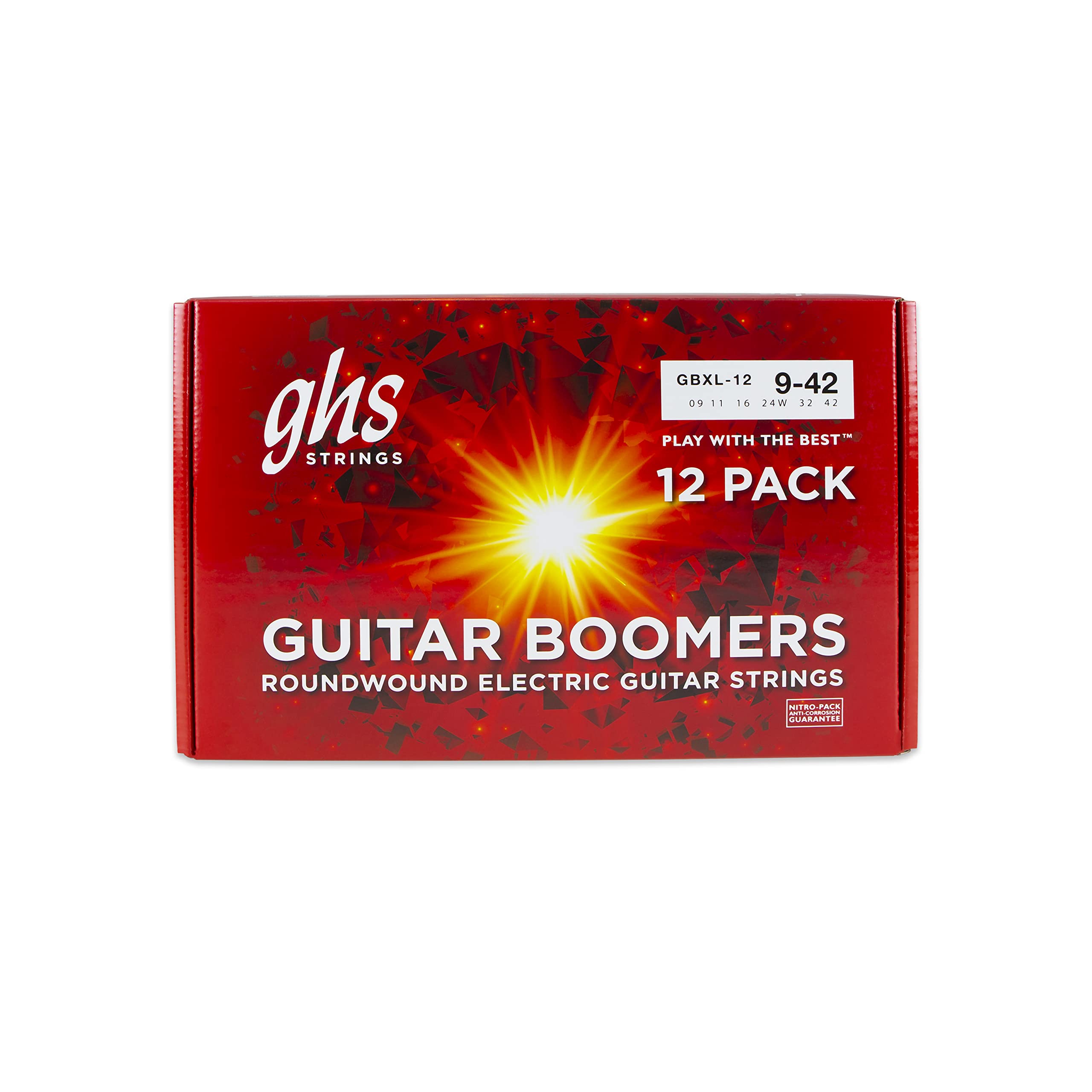 GHS Strings - GBXL-12 pack Nickel Plated Electric Guitar String, Extra Light 009-042 (12 sets)