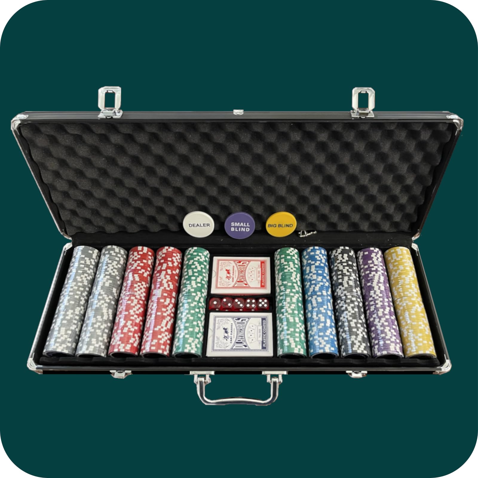 500 Piece Brybelly Ultimate Poker Chip Set - 14 Gram Clay with Numbers and Heavy Duty Black Aluminum Case.