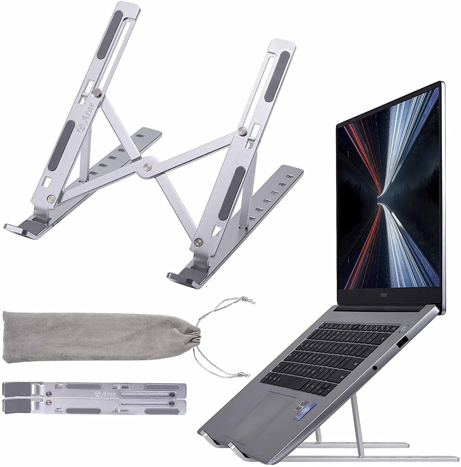 Wefly Laptop Stand for Desk, Adjustable Ergonomic Portable Aluminum Laptop Holder, Foldable Computer Stand Angles Anti-Slip Laptop Riser Compatible with 10-15 inch Laptops (Silver)