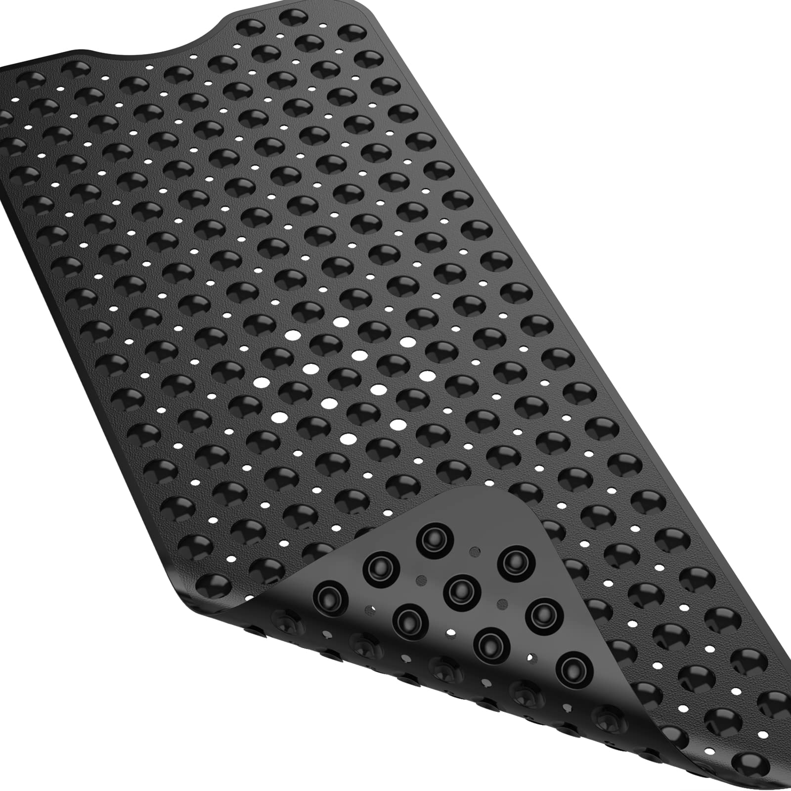 XIYUNTE Bathtub Mat Extra Long Shower Mats Non Slip Bath Mat, 35 x 16 Inch/ 100 x 40cm Safety Rubber Shower Mat with Suction Cups, Bathtub Mats with Drain Holes, Machine Washable, BPA, Black