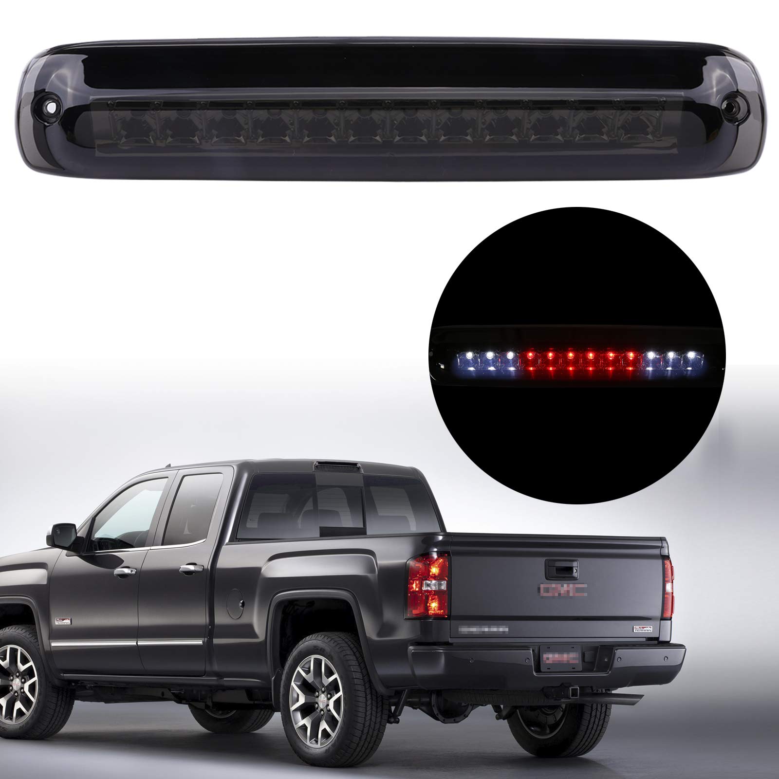 KOROP AUTO PARTS LED Tail High Mount 3rd Third Brake Light Cargo Lamp Fits for 1999-2006 Silverado GMC Sierra 1500 2500 HD 3500, Black Housing Smoke Lens