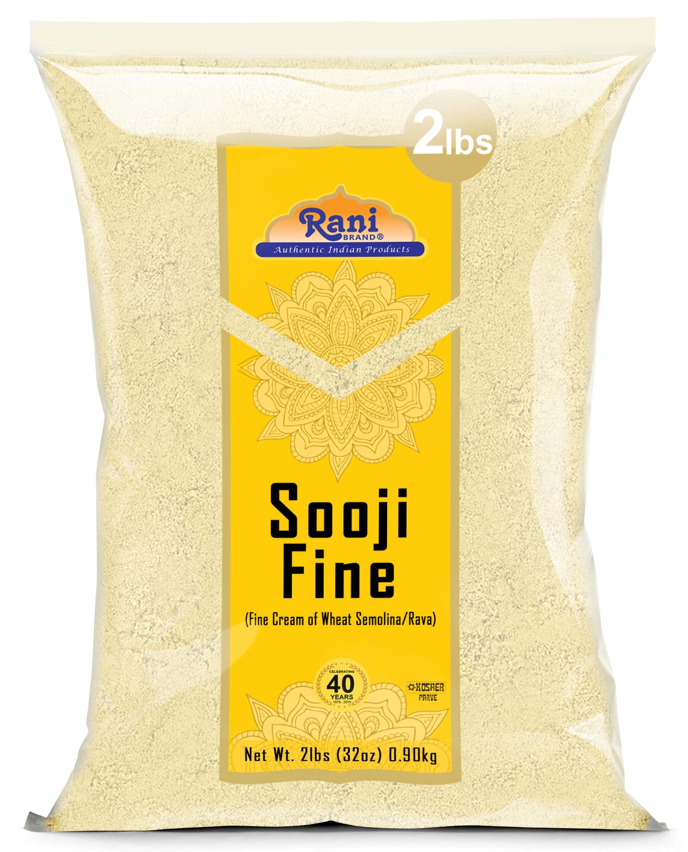 Rani Sooji Fine (Farina, Suji, Rava, Wheat) Flour 32oz (2lbs) 908g ~ All Natural | Vegan | Non-GMO | Kosher | Indian Origin