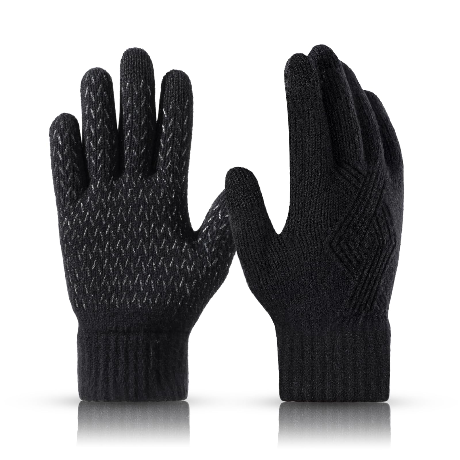 Achiou Winter Gloves for Men Women, Thicken Touch Screen Gloves, Dual-Layer Knit Lining Warm Gloves for Cold Weather