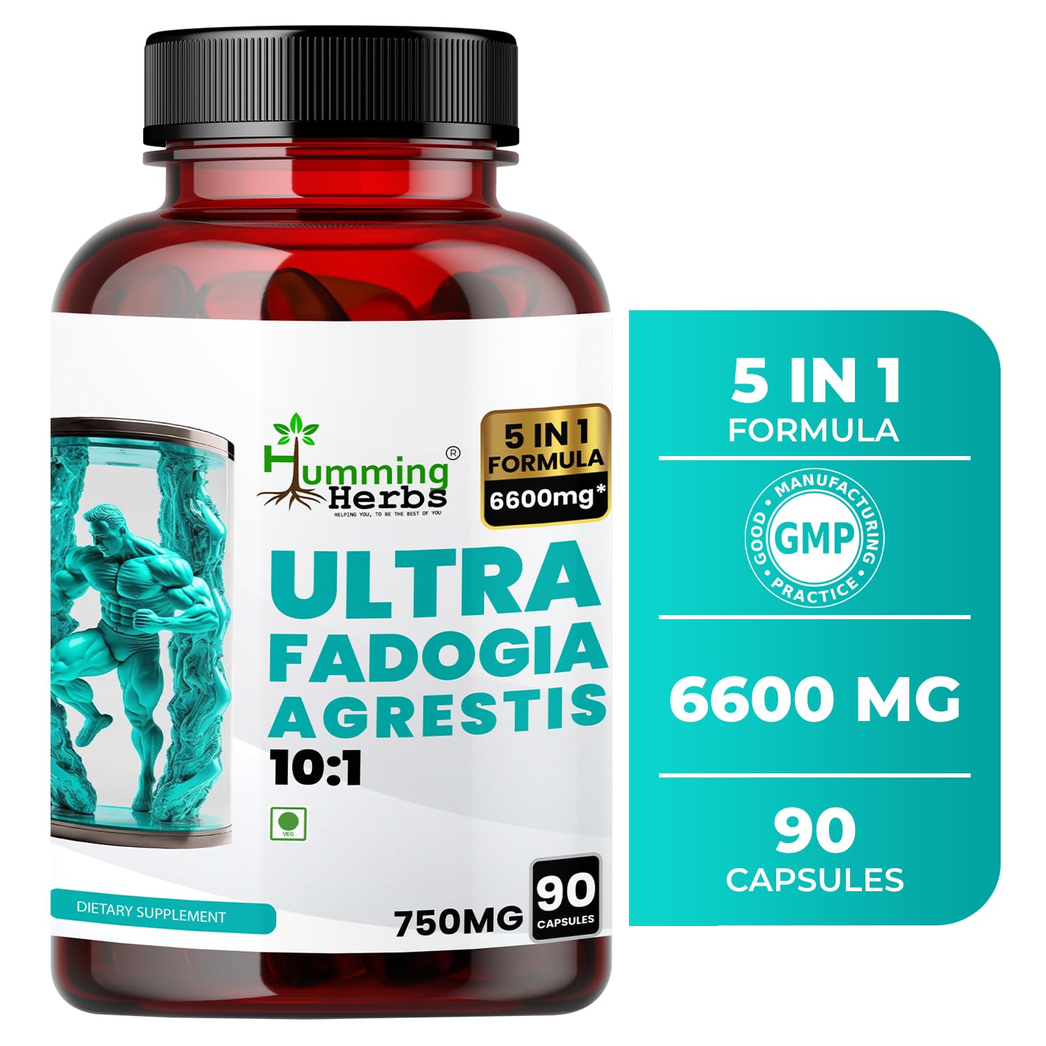 Humming Herbs Ultra Fadogia Agrestis Capsules | Tongkat Ali, Maca Root Extract | Natural Energy and Vitality Boost | Ultra-Pure and Bioavailable for Enhanced Absorption and Effectiveness- 90 Capsules