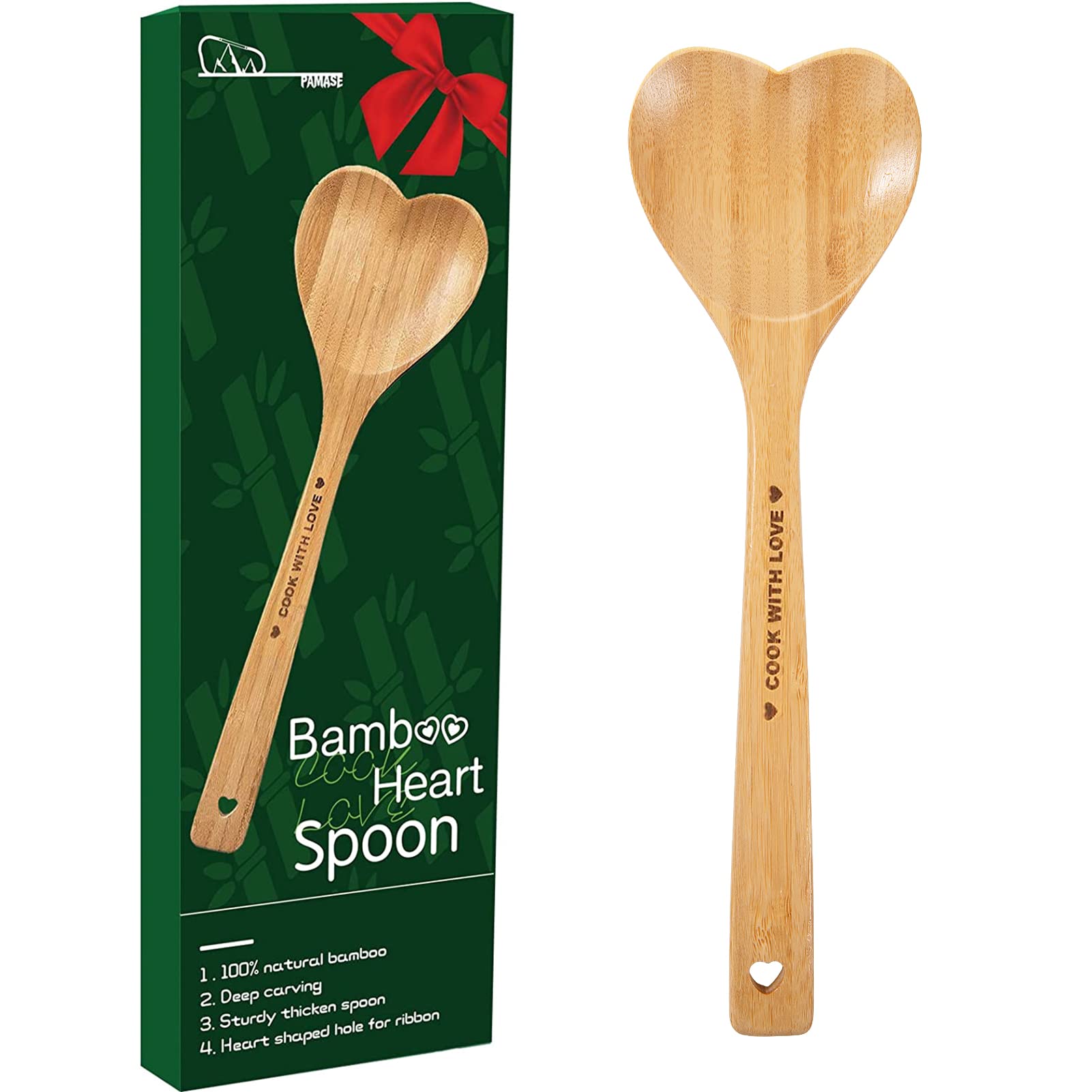 Wooden Heart Spoons for Cooking - Heart Shaped Bamboo Spoon Kitchen Utensils, Gifts for Grandma Moms Cooks Wife Hostesses, Cooking with Love House Warming Decor