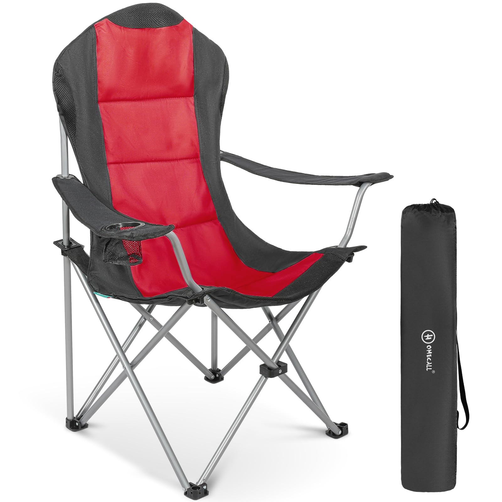 Homecall 30191 Folding Camping Chair with Cup Holder - 109.0 cm*60.0 cm*86.0 cm, Black/Red