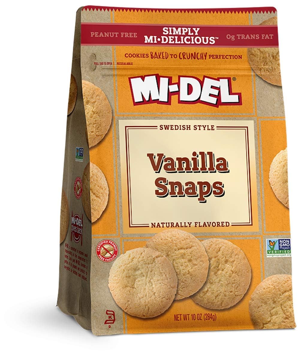 Mi-Del Vanilla Snaps Cookies - Authentic Vanilla Flavor - Crunchy Vanilla Cookies - Non-GMO Certified, 0g Trans Fat - Healthy Cookie Snack - Peanut-Free, Kosher, 10oz