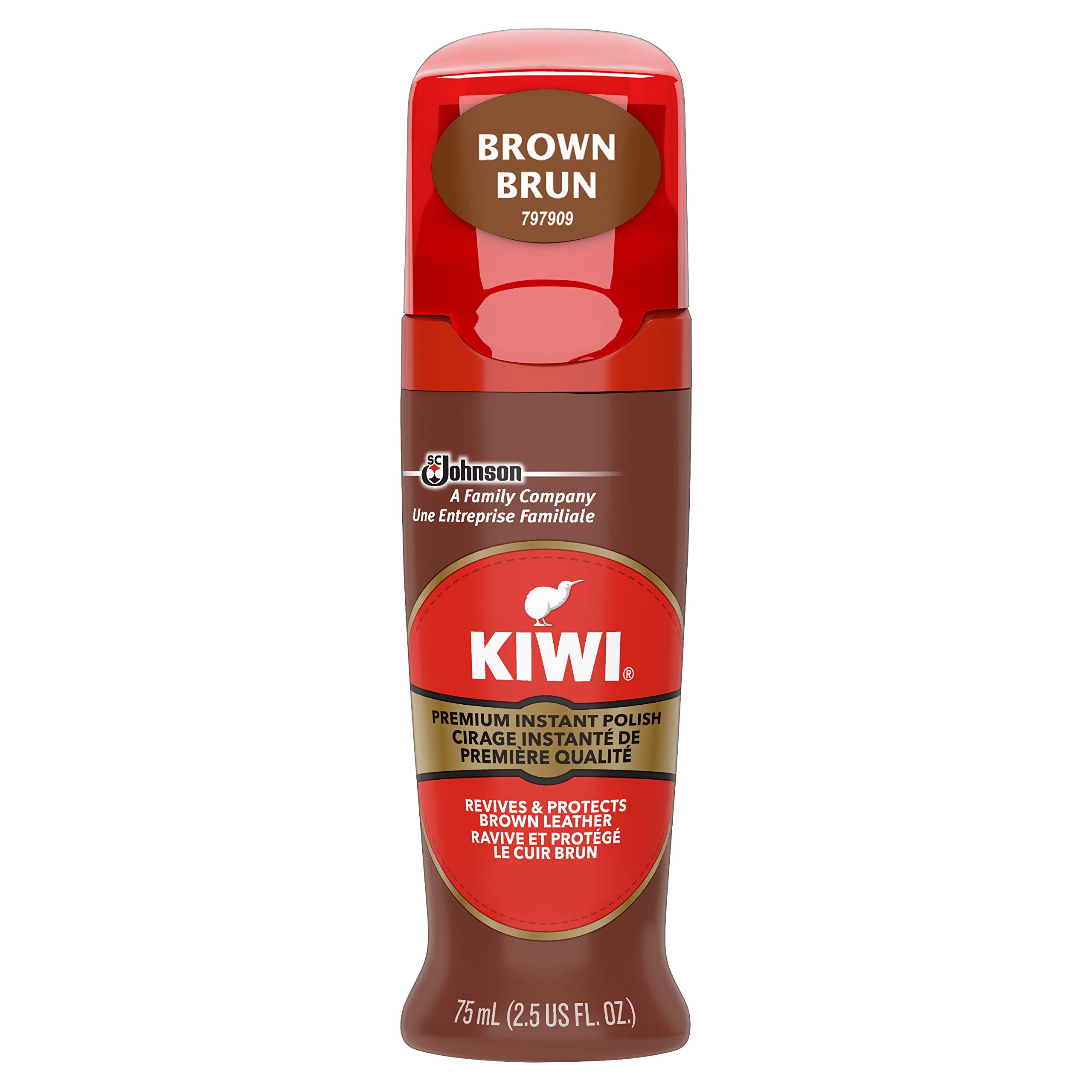 KIWI Instant Shine & Protect, Brown Liquid Shoe Polish, 2.5 oz (1 Bottle with Sponge Applicator)