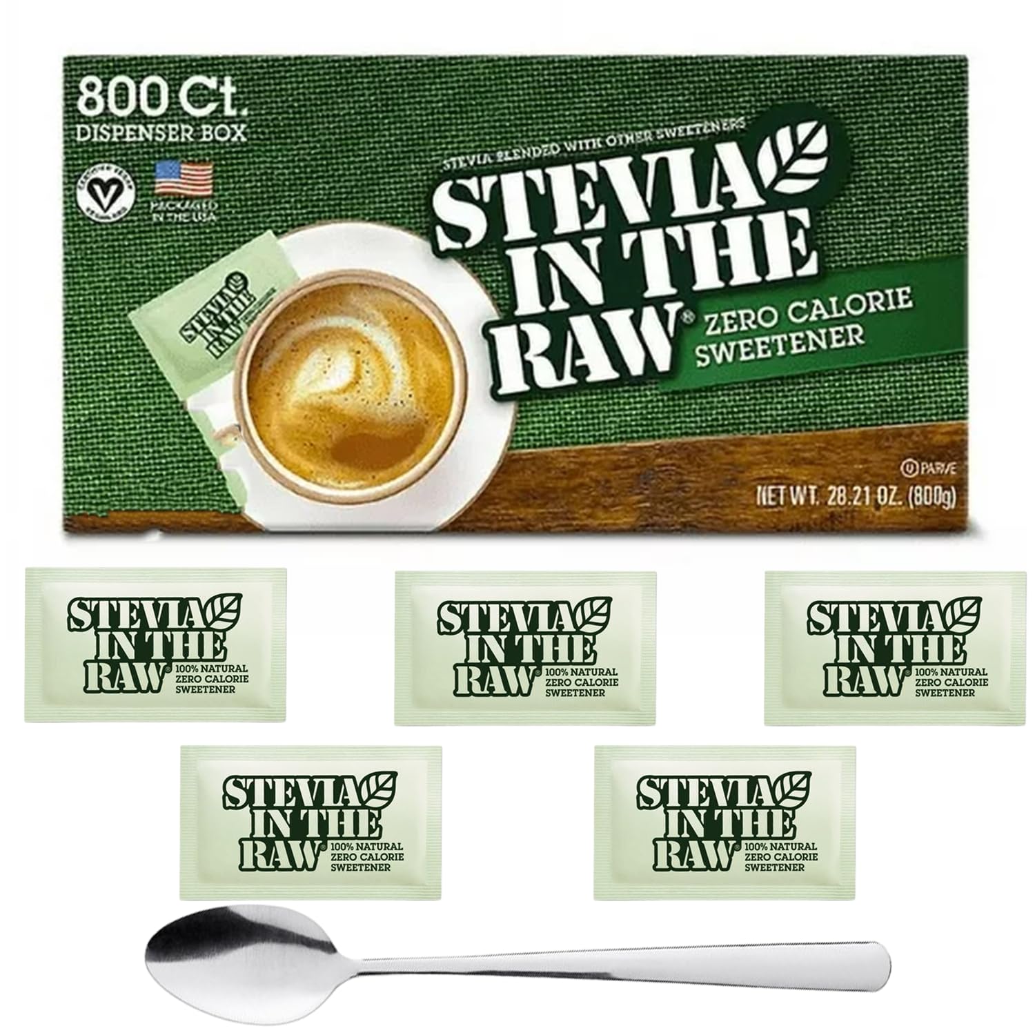 Stevia Packets, Stevia In The raw 800 packets, Zero Calorie Sweetener, Natural Sweetener for Drinks and Baking, Sugar Packets for Home, Office, Coffee, Bar, Gift, Restaurants, & Coffee Stations, Plus Bools Spoon Perfect for Mixing