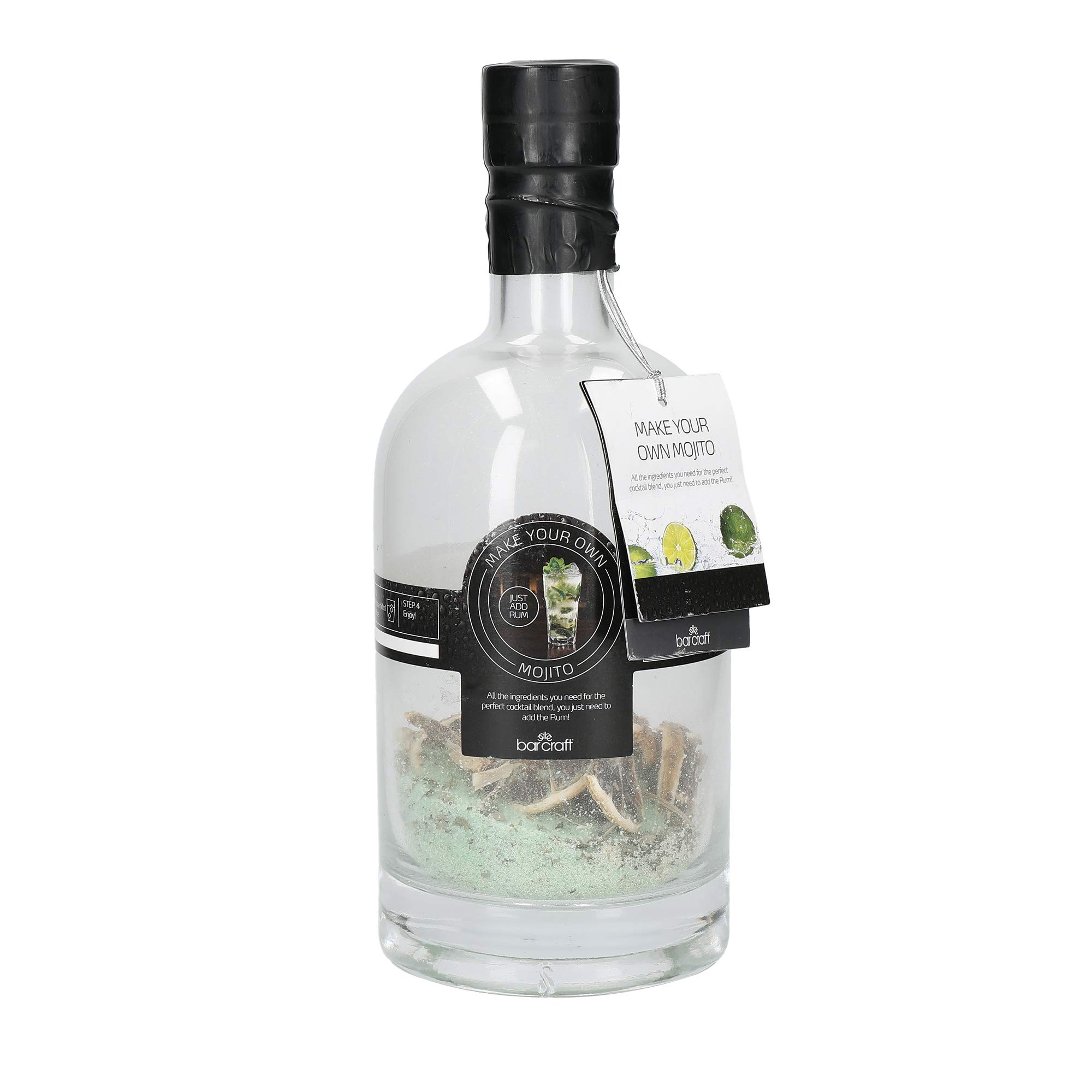 BarCraft Mojito Making Gift Set, Kit with Glass Bottle, Mojito Mix and Cocktail Strainer, 600ml, Glass