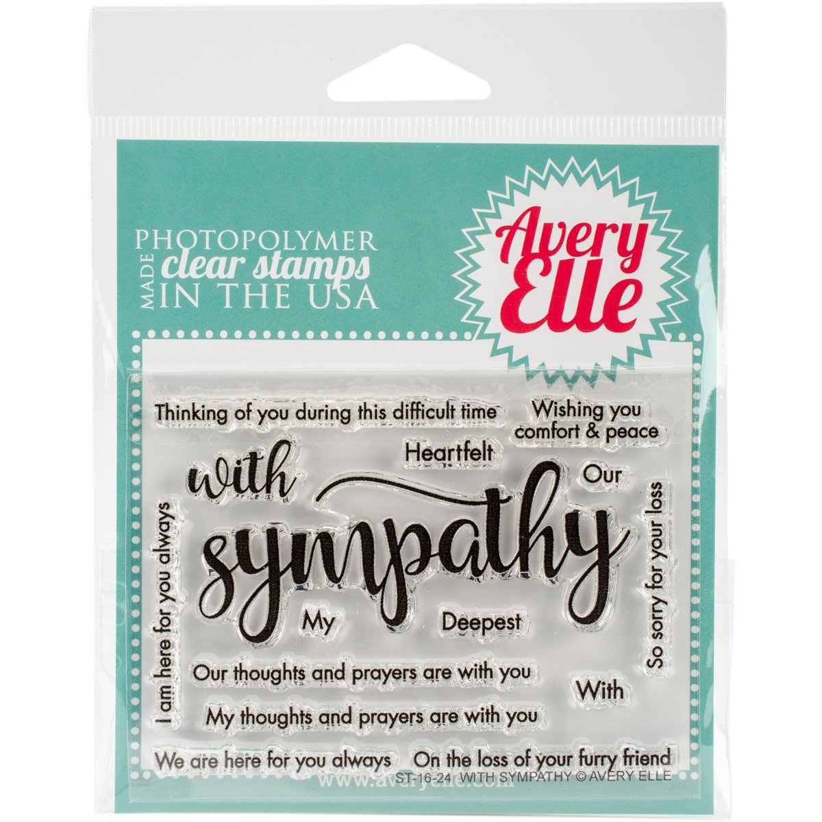 Avery Elle Clear Stamp Set 4 x 3-inch with Sympathy, Acrylic, Multicoloured, 0.09 x 4.4 x 5.65 cm