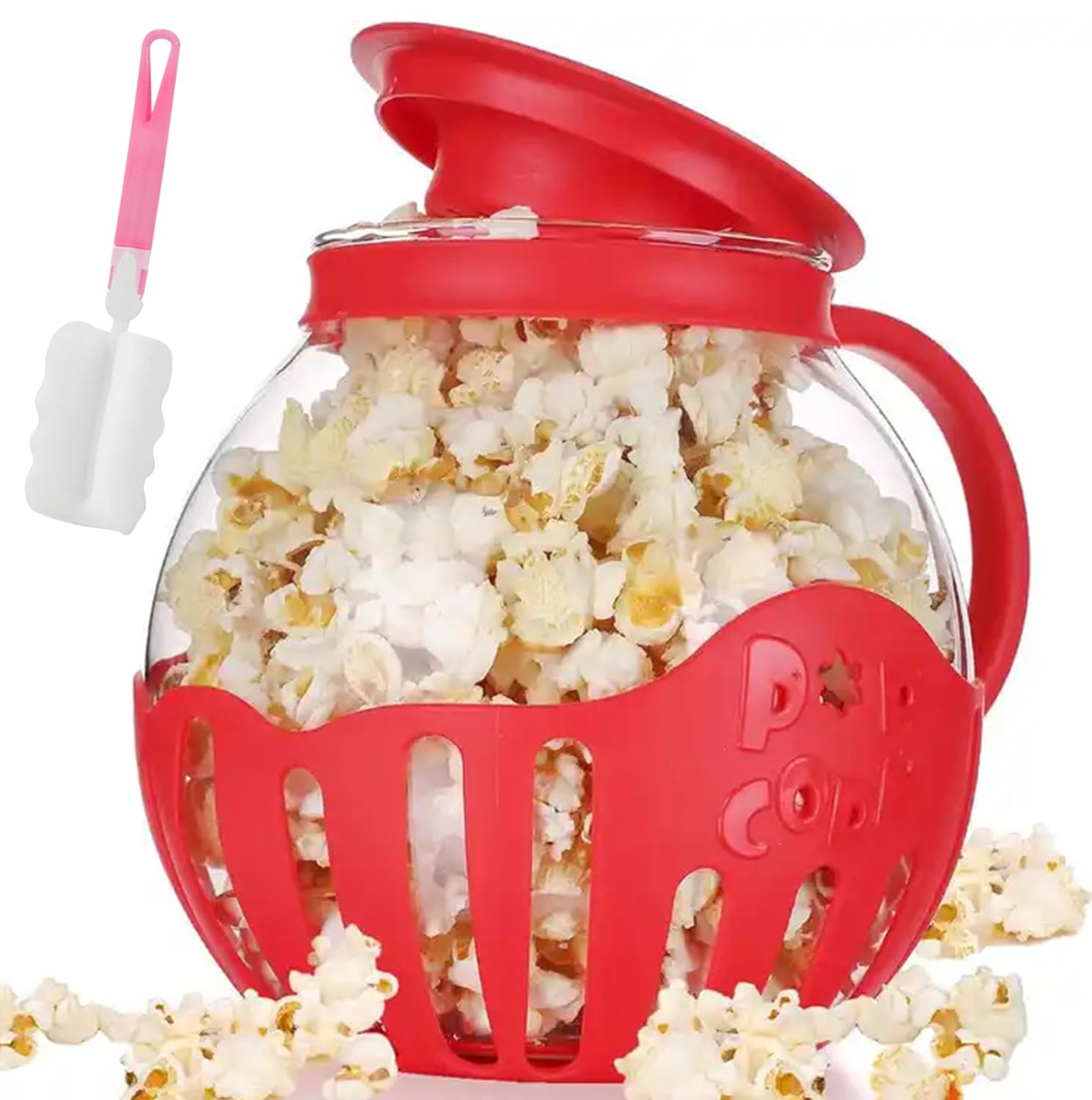 IS MUHE Popcorn Machine - Popcorn Maker & Microwave Popcorn Popper - Borosilicate Glass 3-in-1 - Silicone Lid, Dishwasher Safe, BPA Free 2.25 Quart Snack Pop Corn Air Poppers