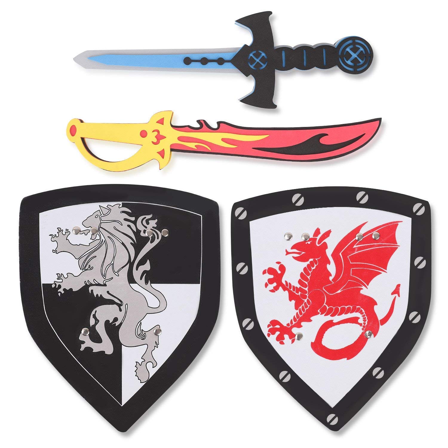 Liberty Imports 4 PCS Dual Foam Sword and Shield Combo Playset - Medieval Combat Ninja Warrior Weapons Costume Role Play Accessories for Kids