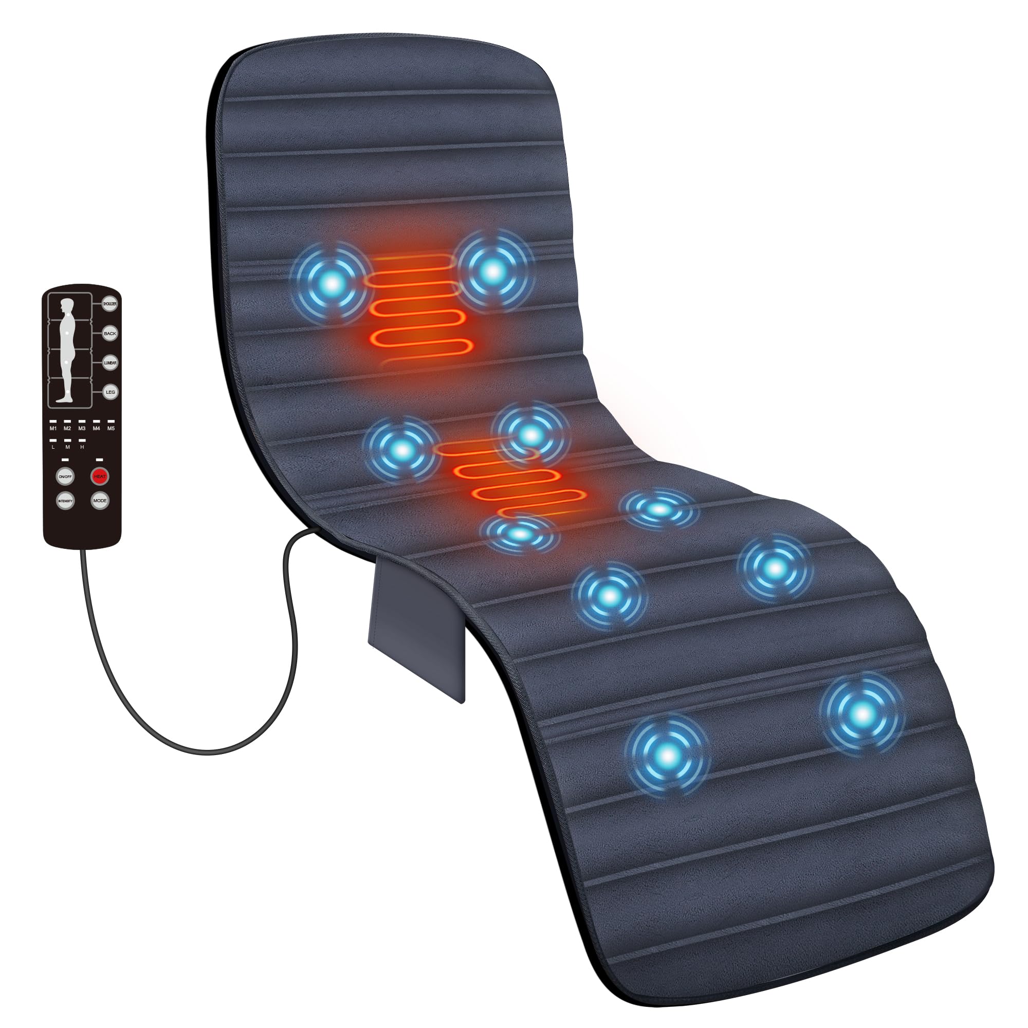 COMFIERFull Body Massage Mat with Heat-Back Massage Chair Pad with 10 Vibration Motors & 2 Therapy Heating Pad with Auto Shut Off,Heated Massage Mattress Pad for Back Pain Relief