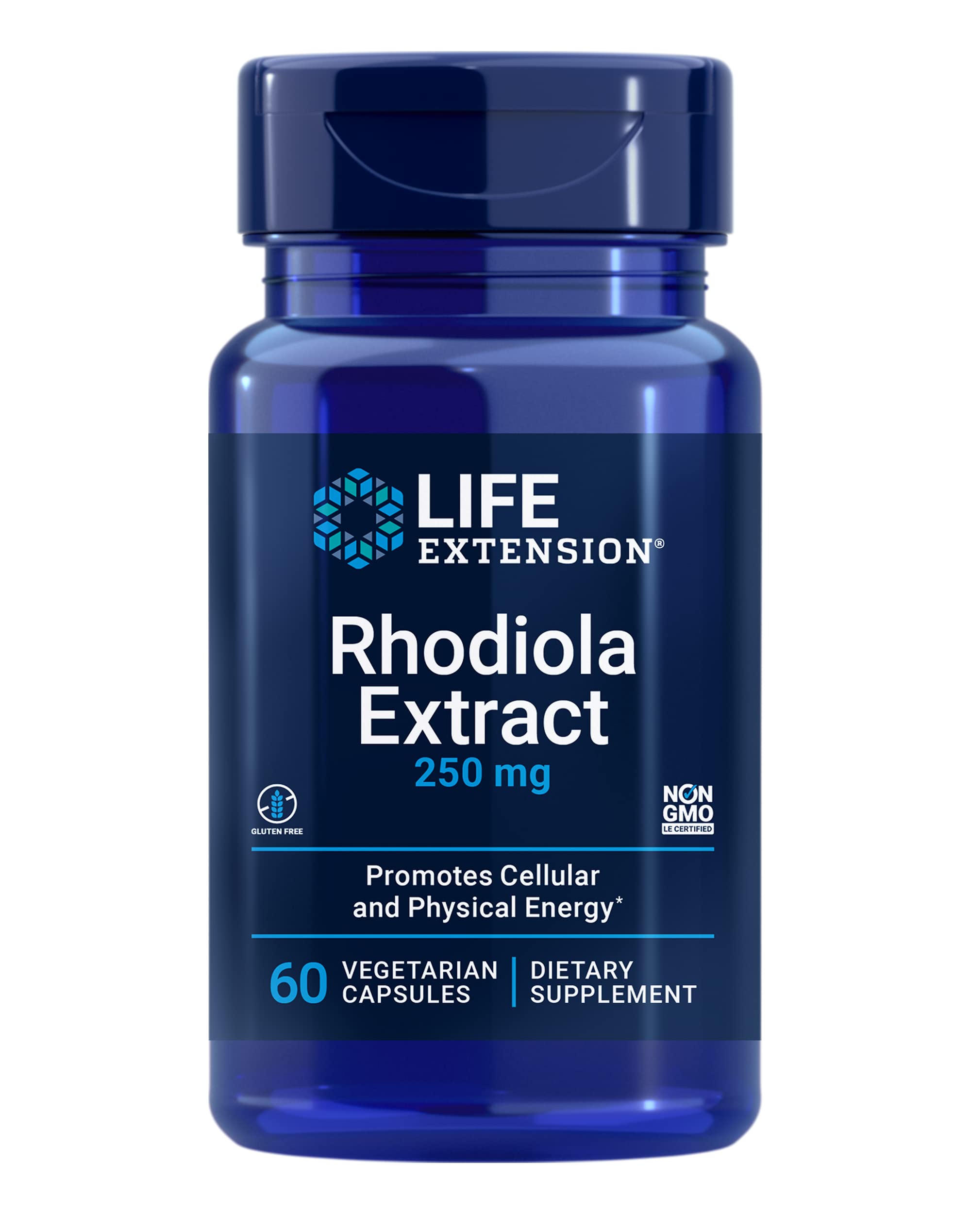 Life Extension Rhodiola Extract 250 mg – Energy and Stress Management Supplement – Memory and Cognition Support - Gluten-Free, Non-GMO, Vegetarian – 60 Capsules