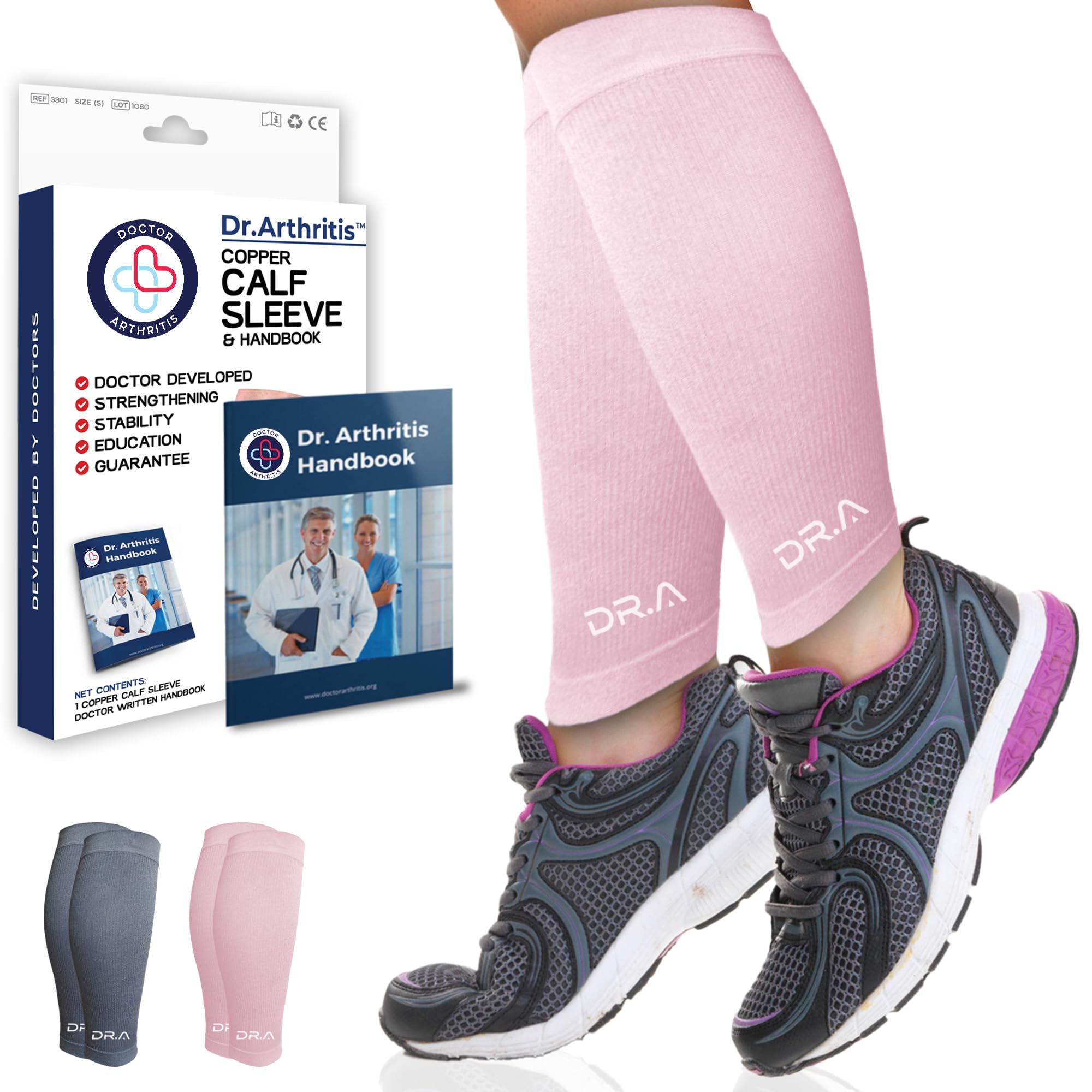 Dr. ArthritisCalf Compression Sleeve for Men and Women, Doctor-Developed Calf Sleeve & Leg Compression for Shin Splint Relief, Helps with Varicose Vein & Calf Discomfort (Medium, Pink, 1 Pair)