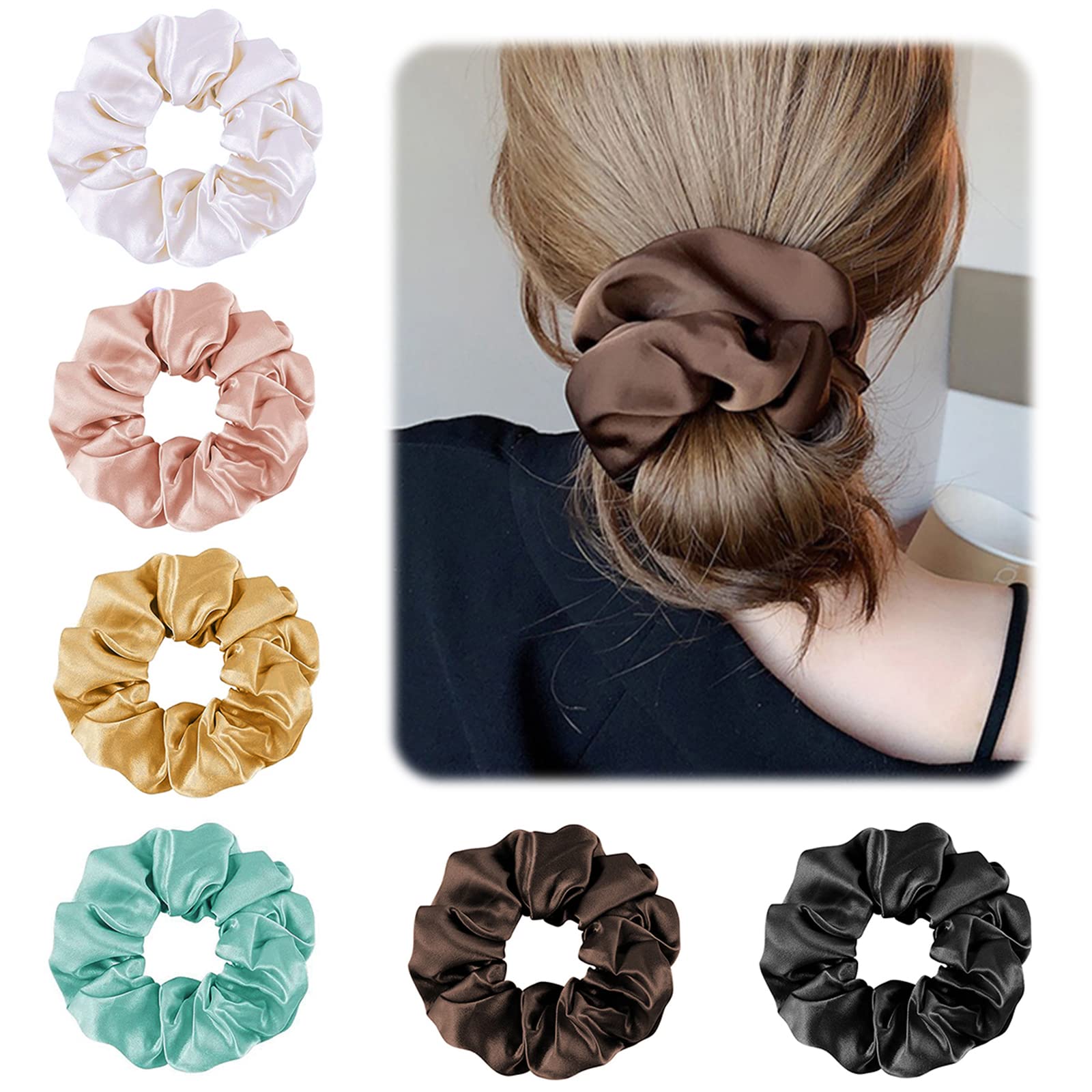 Leikedun6 Pack Silk Hair Scrunchies for Women Girls, 100% Mulberry Silk Hair Ties for Breakage Prevention Soft Elastic Silk Satin Hair Ties Ponytail Holders Hair Accessories, 1.0 count,Pack of 1