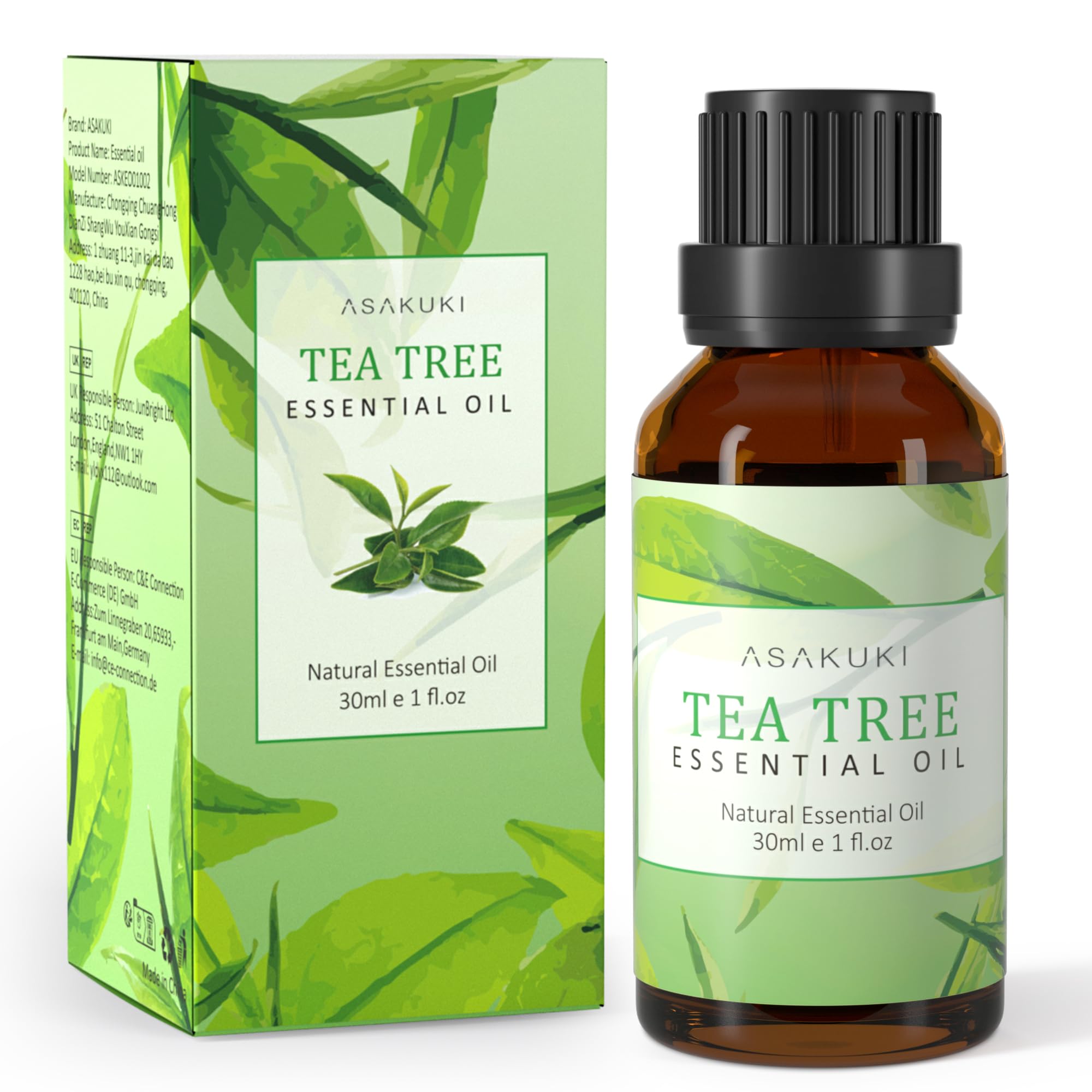 ASAKUKITea Tree Essential Oils 30ml, Tea Tree Oil 100% Natural Therapeutic Grade, Aromatherapy Oil Tea Tree for Better Sleep, Health Care, Relaxation, Ideal for Humidifier, Diffuser & Wellness