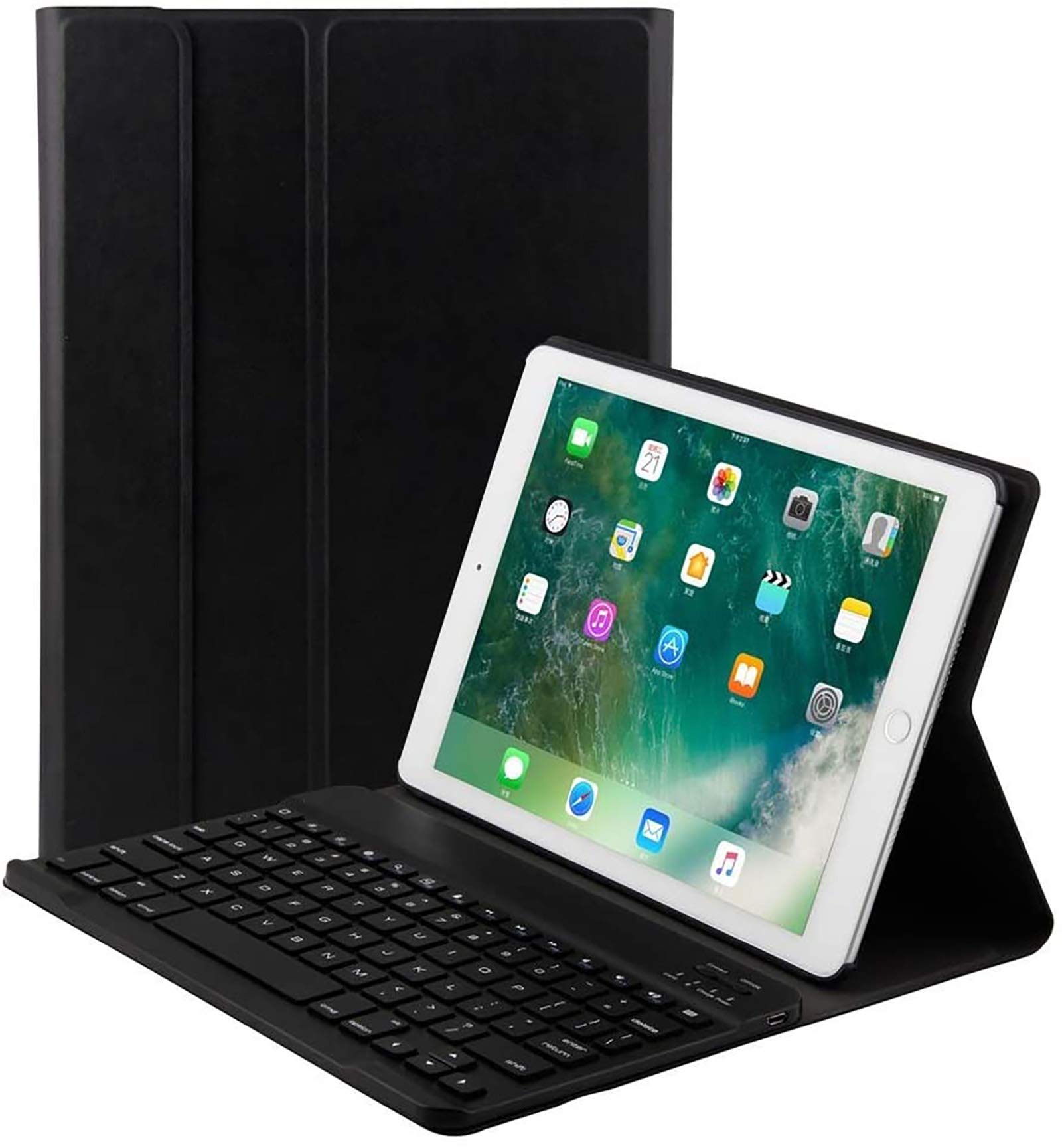 iPad 9.7 Keyboard Case, YMH Detachable Slim Lightweight Wireless BT Keyboard Case Folio Stand PU Leather Cover with Keyboard for New iPad 9.7 2017 2018 / iPad Pro 9.7 / iPad Air 2 / iPad Air - Black