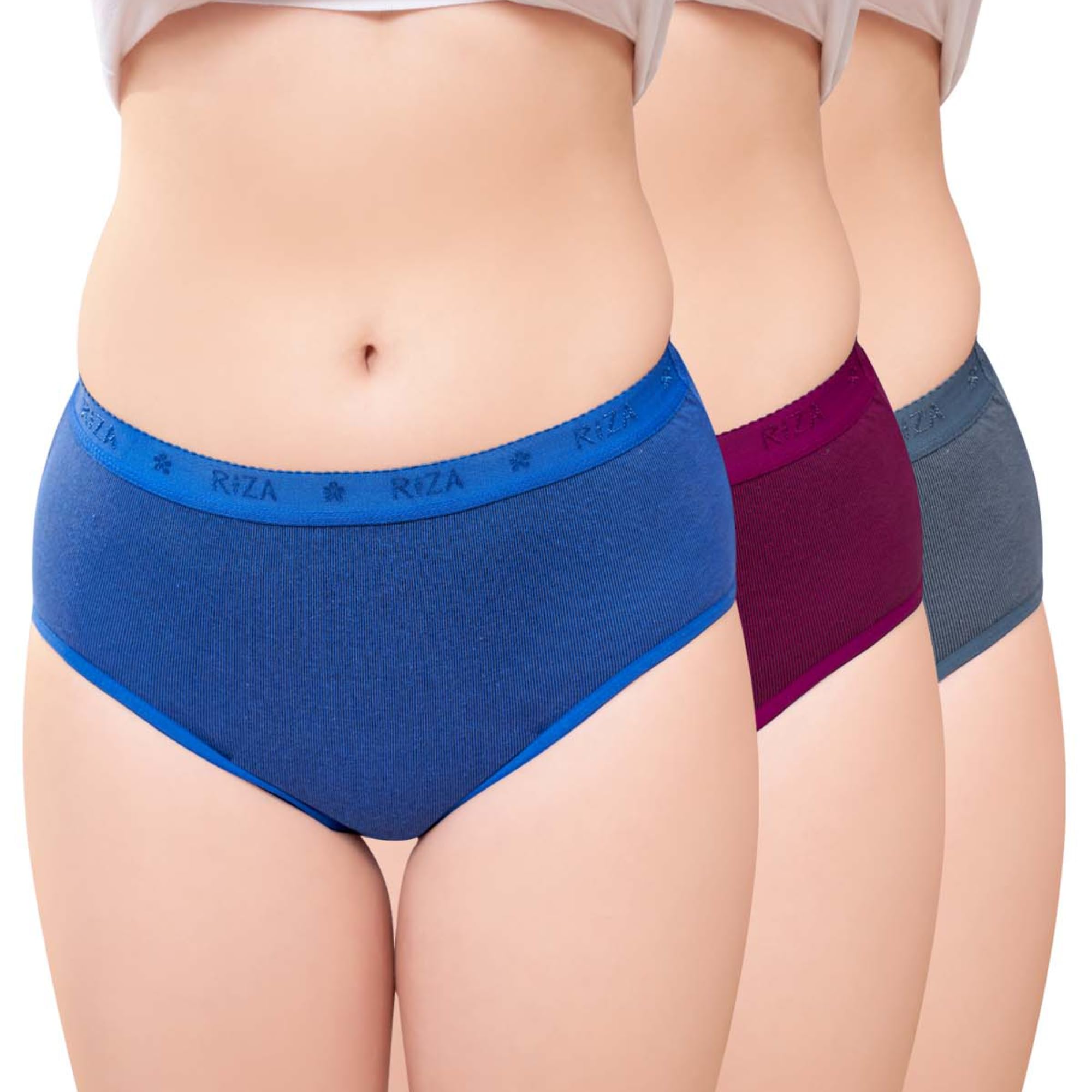 TRYLO Riza BK Power Women's Full Hip Coverage Cotton Fabric Hipster, High Waist, 1 Inch (2.5 cm) Elastic Panties Multicolors and Colors May Vary Pack of - 3