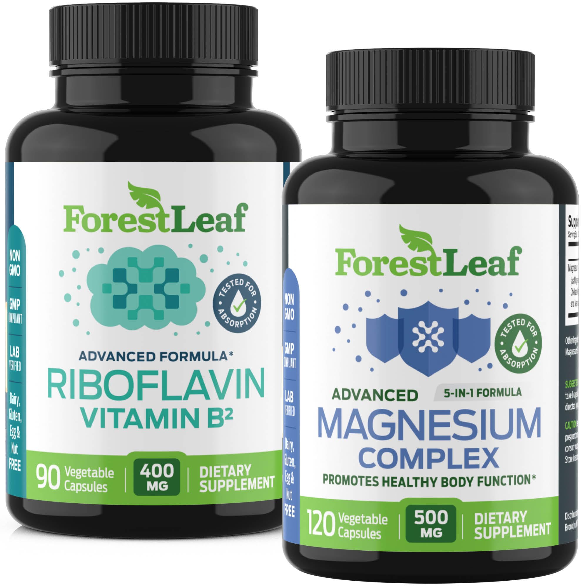 ForestLeaf Riboflavin & Magnesium Migraine Supplement - Riboflavin 400mg for Headache Relief - Ultimate Magnesium Bundle with B2 Vitamin 400mg for Headache Migraine Relief Capsules