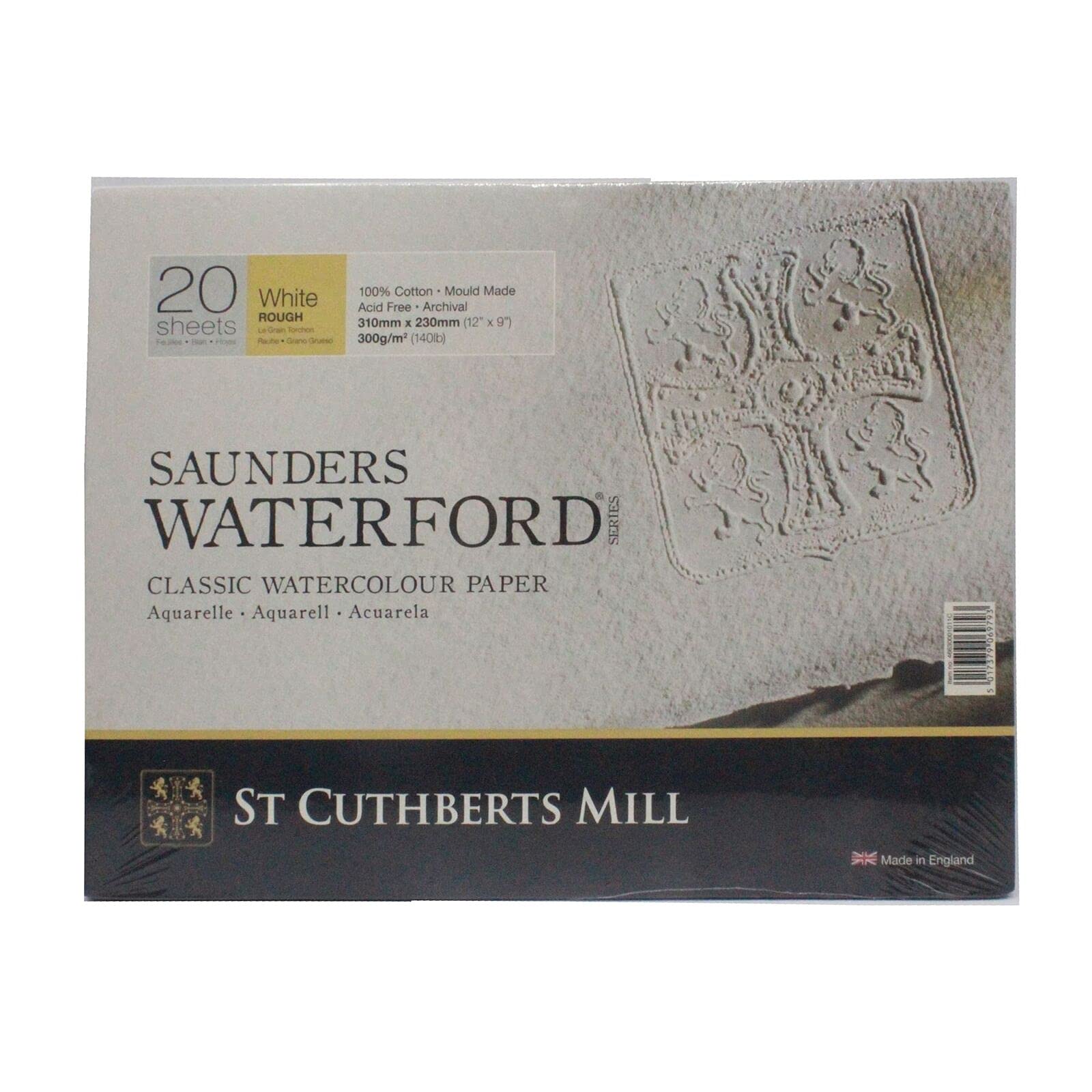 Saunders Waterford St. Cuthberts Mill Watercolor 300 GSM Rough Natural White 31x23CM Paper Blocks, 20 Sheets