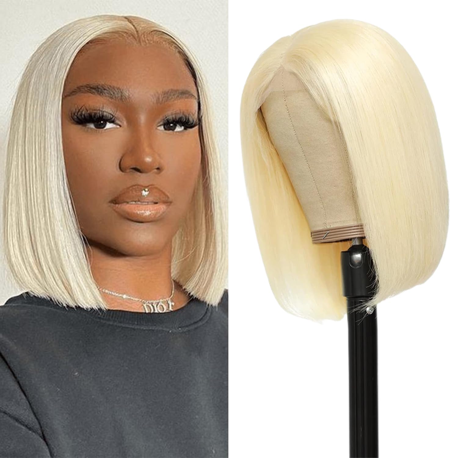 Blonde Bob Wig HD Lace Front 10 Inch 13x4 Lace Frontal Wig Humn Hair 613 Short Bob Wig Pre Plucked Human Hair Wigs Pre Plucked with Baby Hair for Black Women