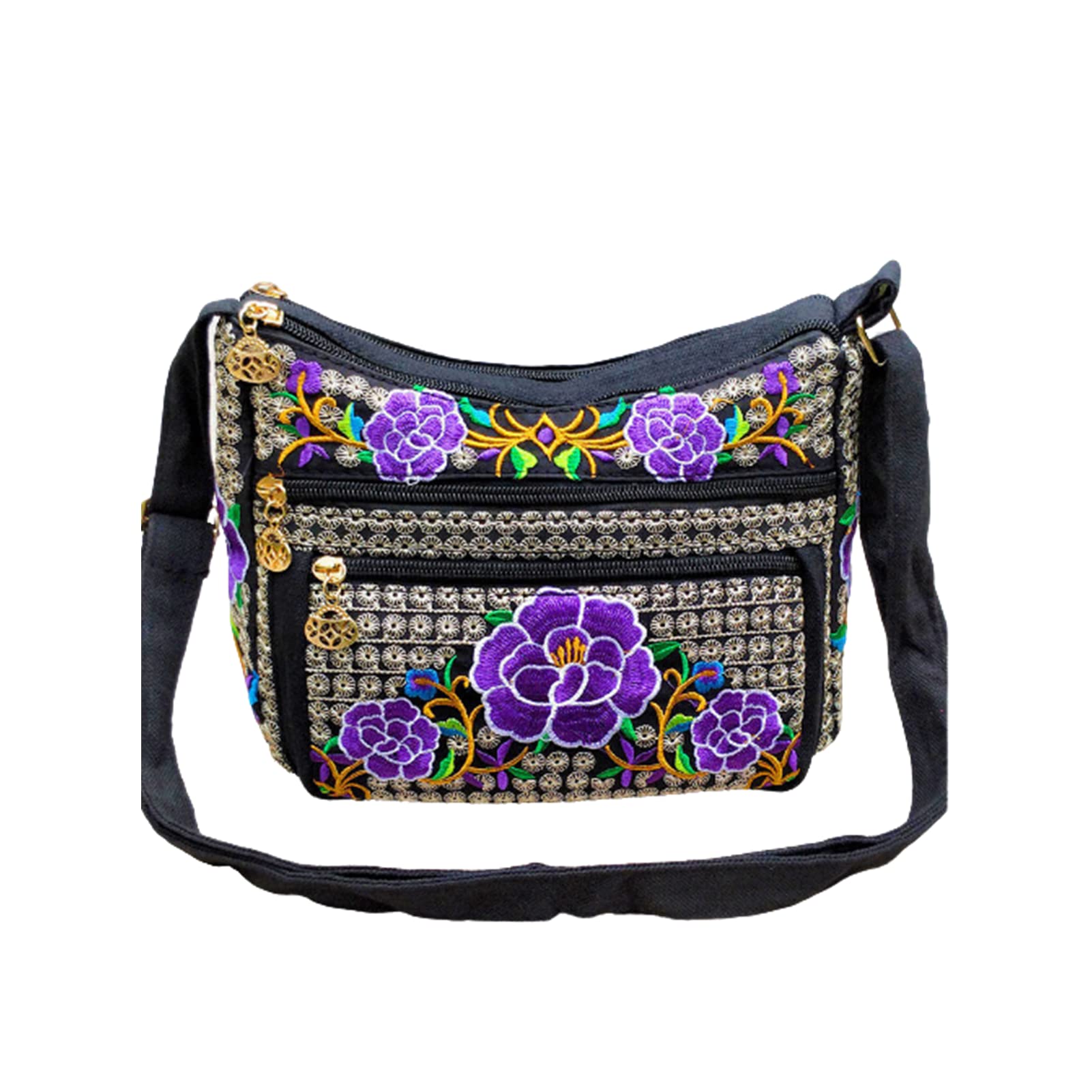 Vintage Handmad Embroidered Crossbody Bag, Women Multi Pocket Purses Small Shoulder Bag Cellphone Pouch Handbags