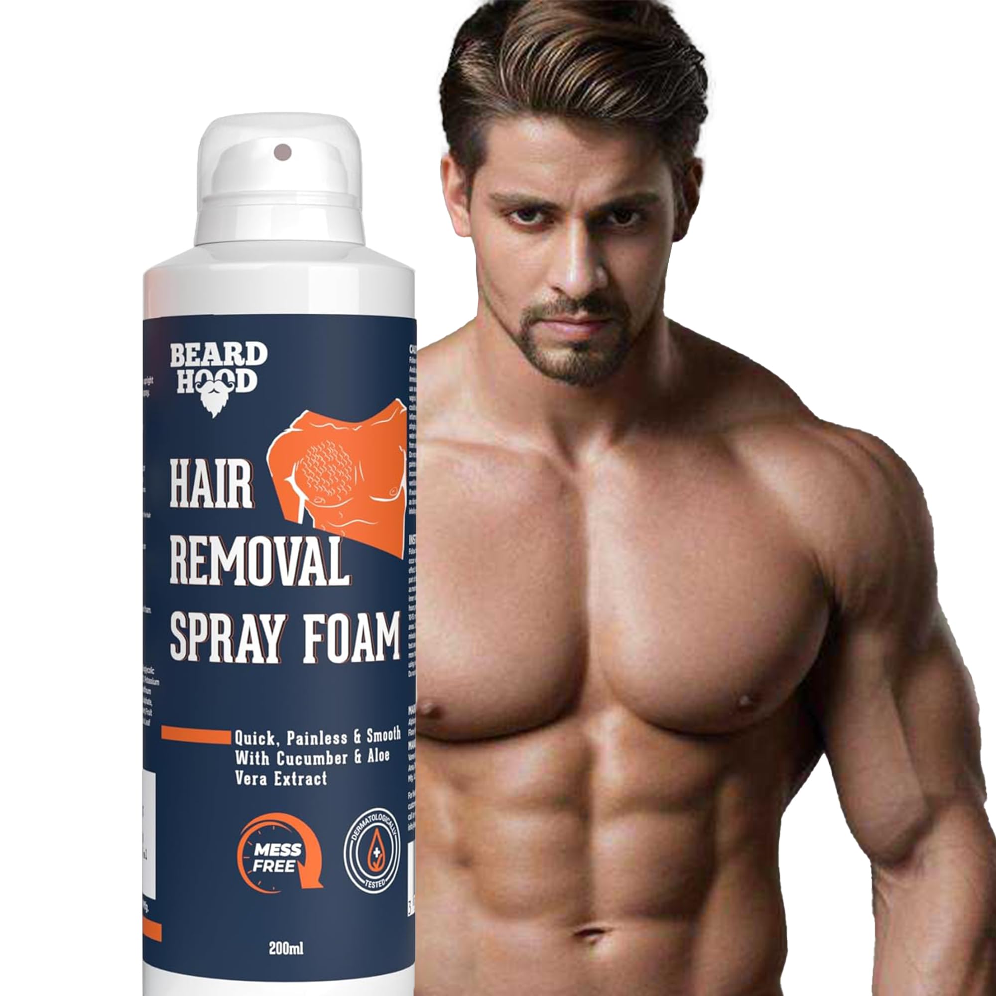 Beardhood Hair Removal Cream Foam Spray For Men 200ml | Mess Free - Painless Body Hair Removal spray For Chest, Back, Legs & Under Arms