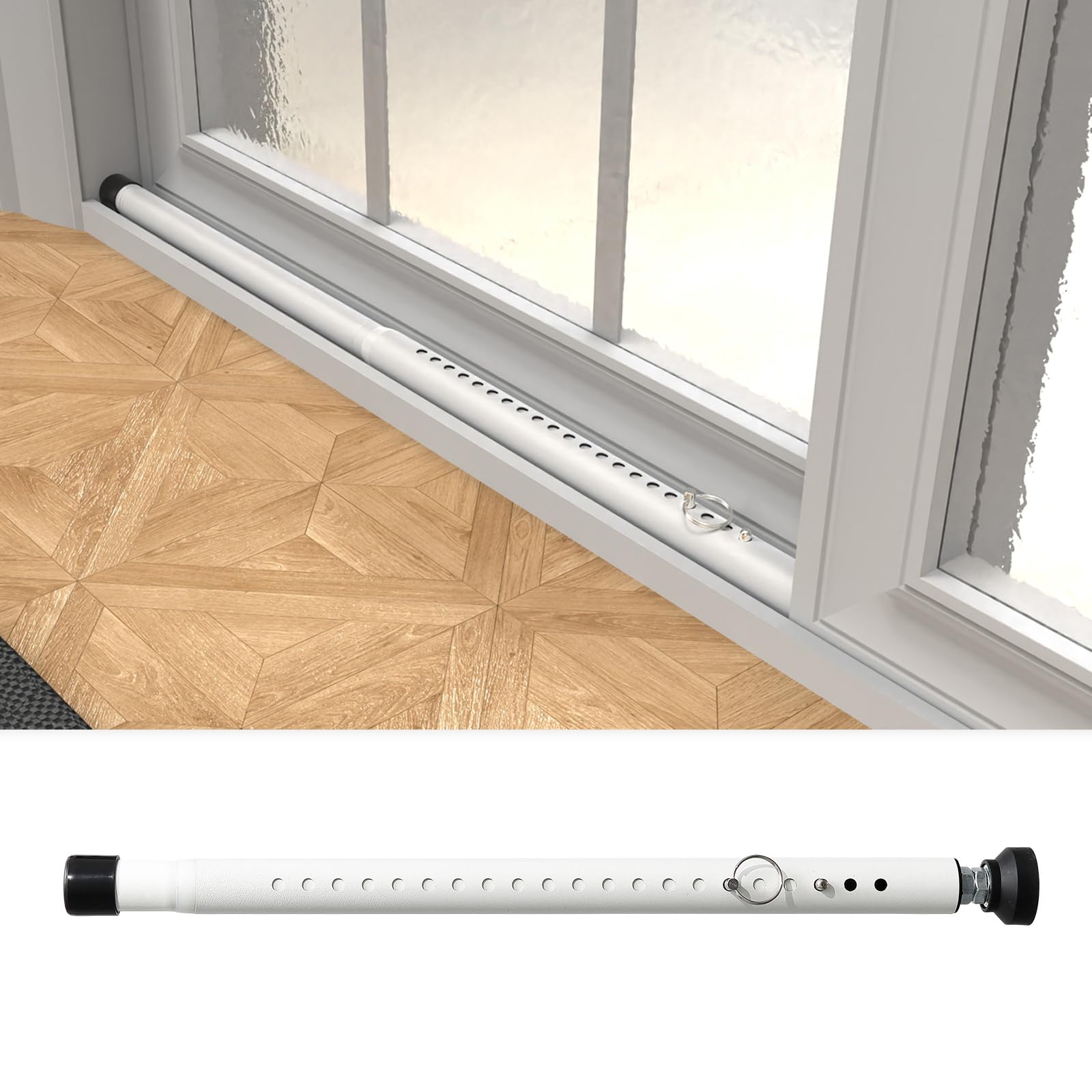 Sliding Door Security Bar 18"-51", Adjustable Sliding Door Lock Security Bar, Window Security Bars Inside for Sliding Glass Door Home Apartment Safety, Burglar Proof - White