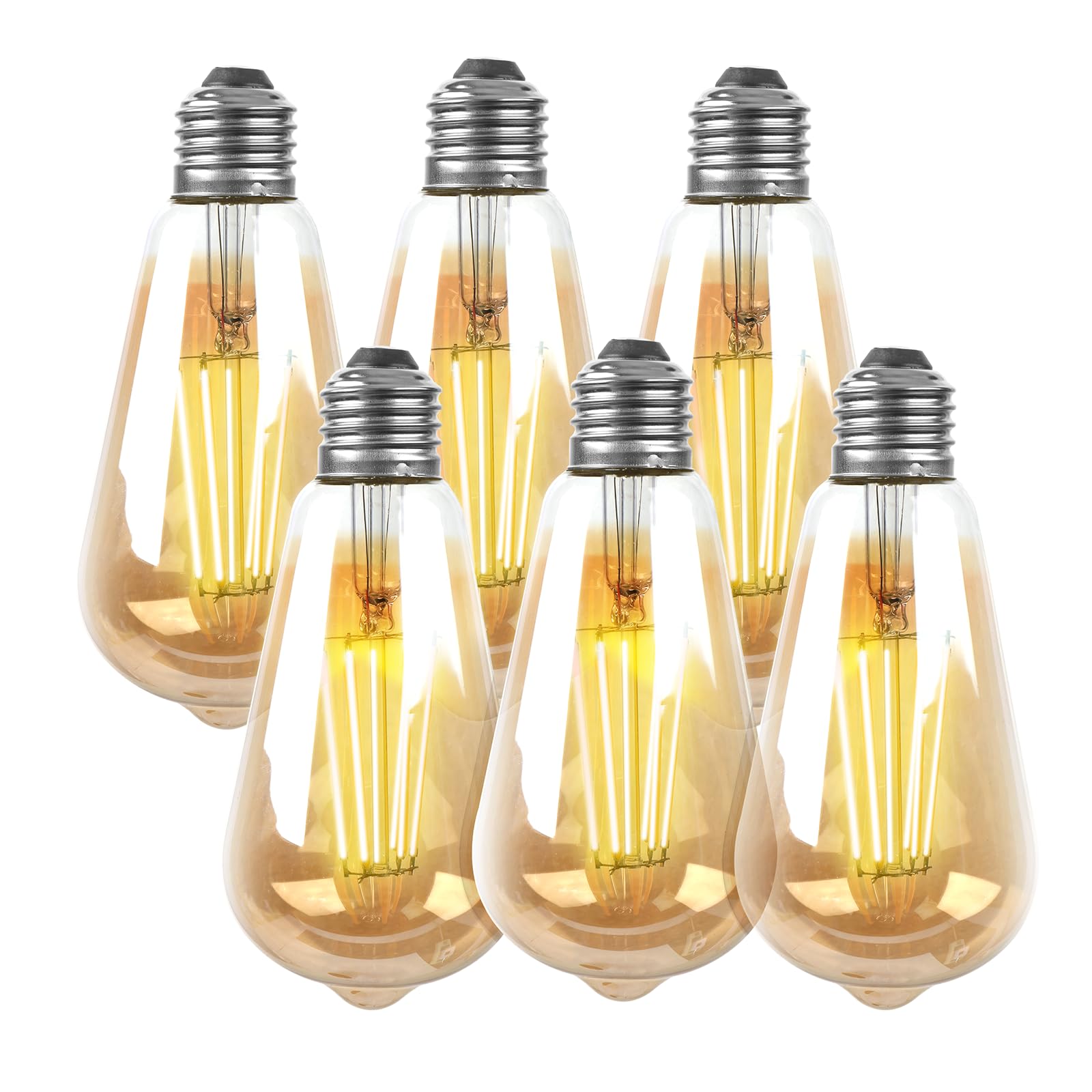 Baytion Vintage Edison Light Bulbs,6 Pack E27 LED Filament Light Bulbs, 6W Retro Antique Style Amber Glass Screw Lamp,2700K Not-Dimmable Incandescent Equivalent Amber Warm Light for Decoration(6 Pack)