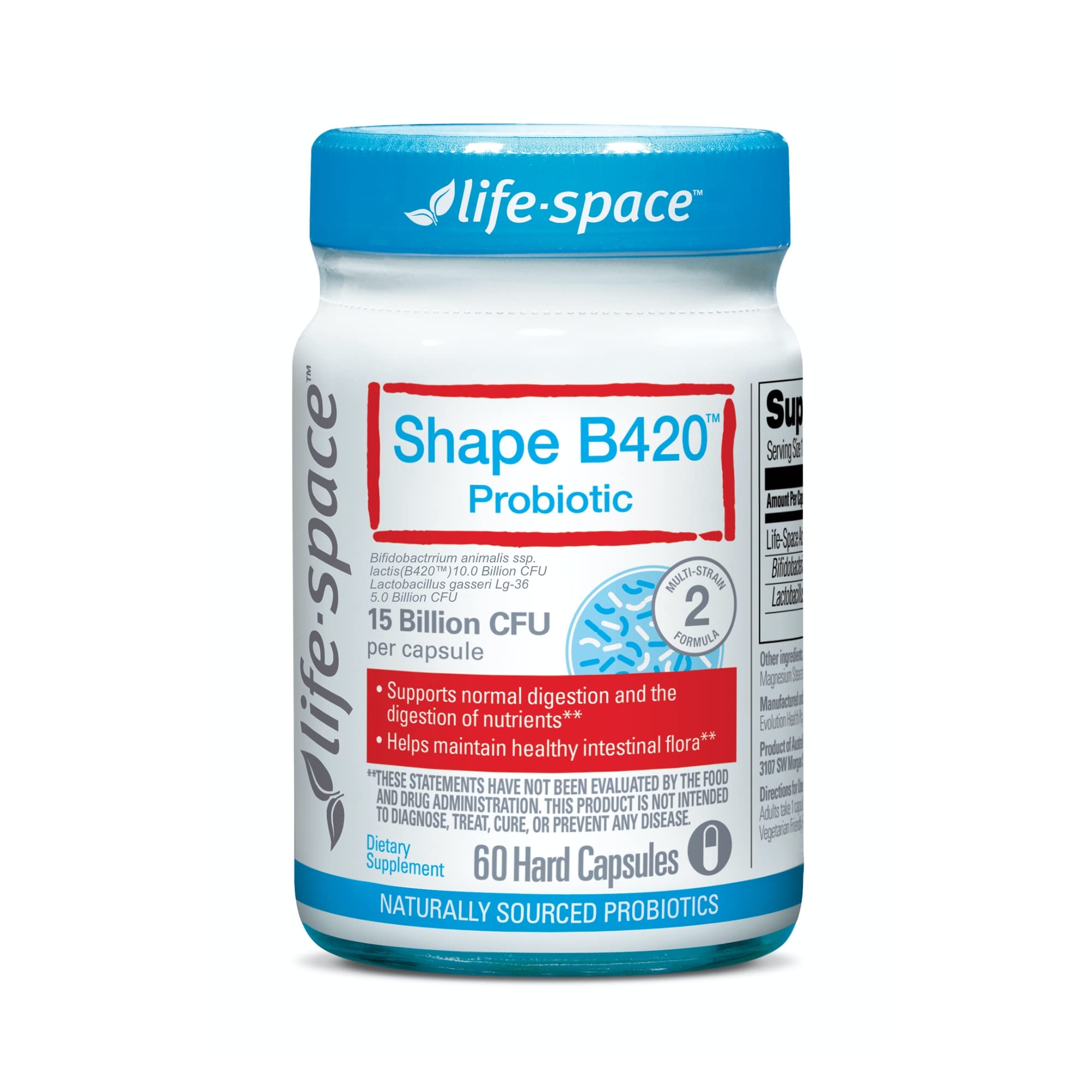 Life-Space Shape B420™ Probiotics, Clinically Studied Strains, Supplement for Women and Men, Supports Digestive Health and Metabolic Rate, 2-Month Serving - 60 Vegetarian Capsules