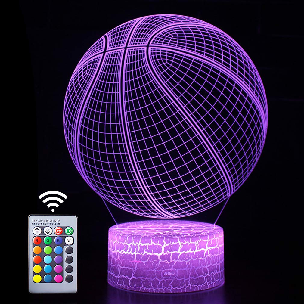 HoofunBasketball Night Light,Remote Control 3D Illusion Touch LED RGB Night Lights for Kids Bedroom, 16 Colors Changing Desktop Lamp Decor Birthday Christmas Gift for NBA Lovers Kids Boys