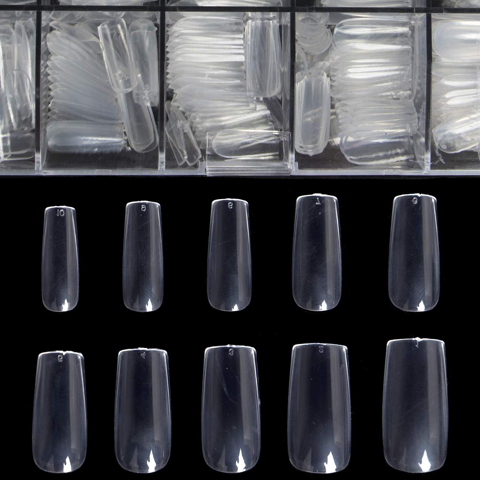 Clear Full Cover Nails - Fake Nails Square Shaped Acrylic Nails BTArtbox 500pcs False Nail Tips with Case for Nail Salons and DIY Nail Art, 10 Sizes A-Clear Square Nails 500pcs with case