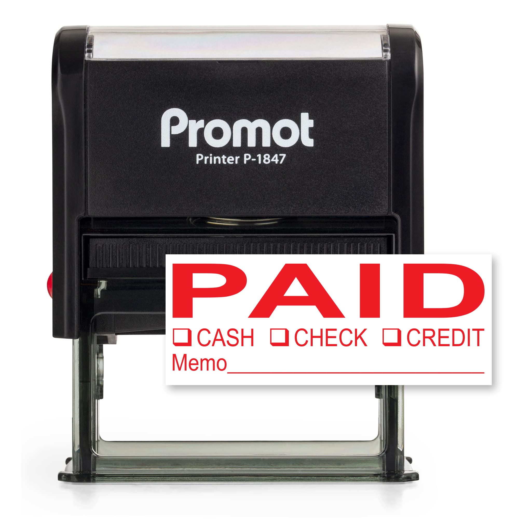 Promot Paid Stamp Self Inking Stamp - Paid Stamp for Office, Accounts Payable Stamp w/ Type and Memo - Rubber Stamps for Retail Use, Red Ink Stamp, Self Inking Stamp for Business Supplies