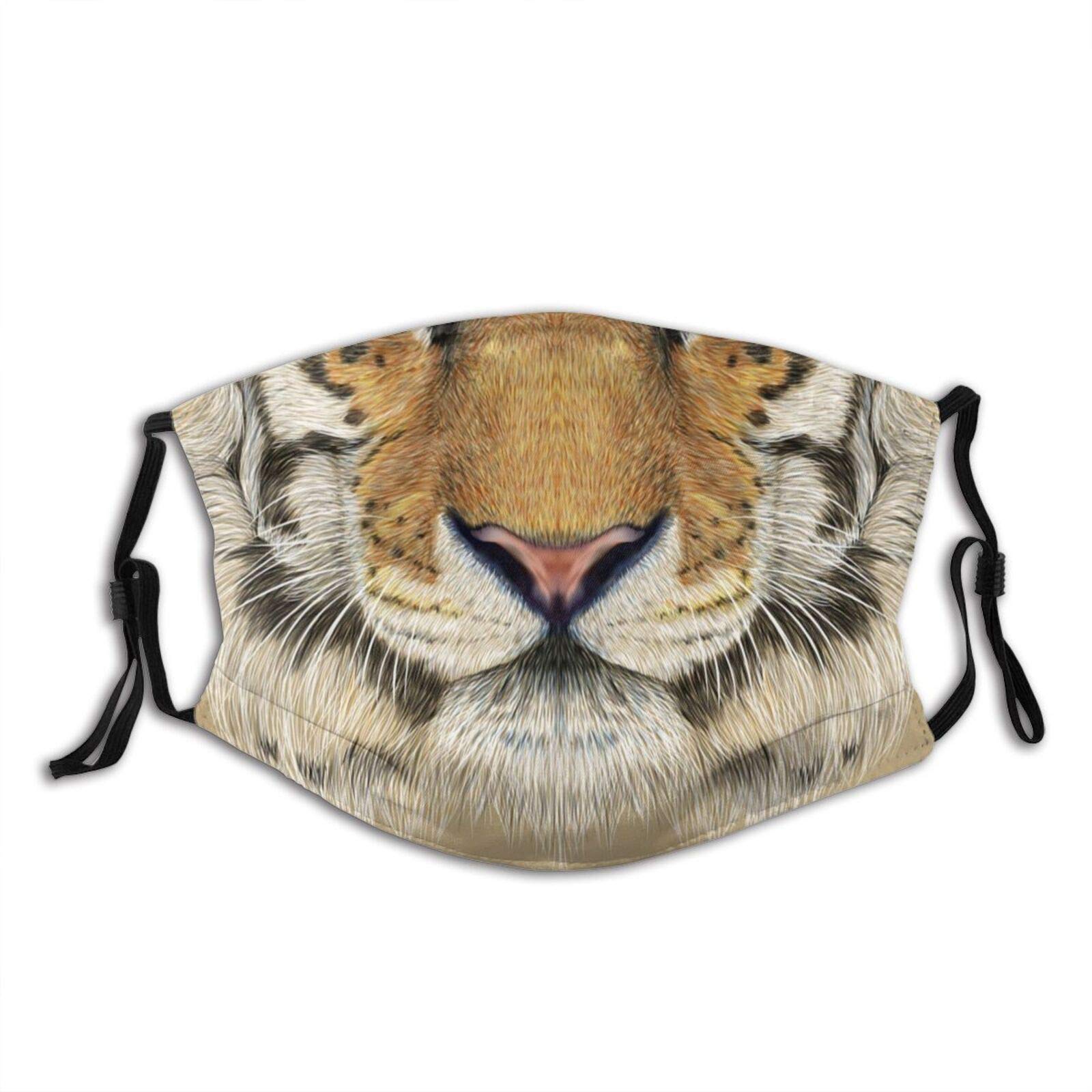 Cute Tiger Face Expression Face Mask Reusable Adjustable Balaclava Bandana Cloth With 2 Filters For Men And Women