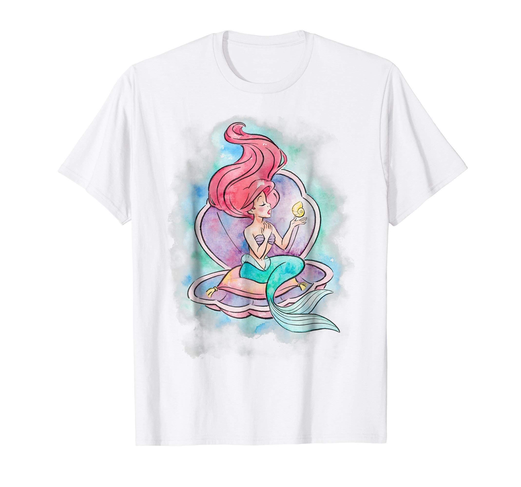 Disney The Little Mermaid Ariel In Shell Watercolor Pose T-Shirt