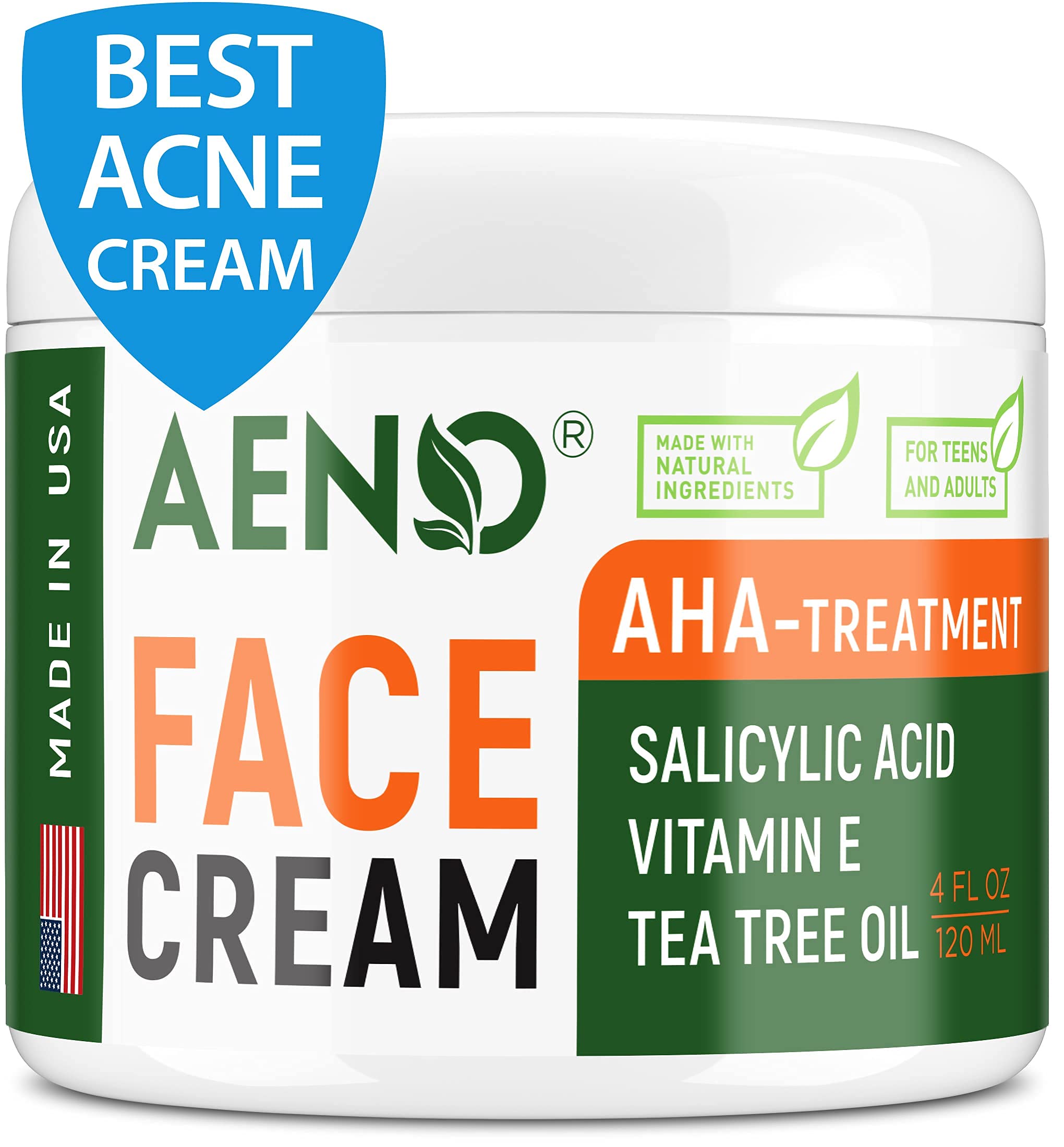 Acne Treatment Natural Cream - Made in USA - Acne Scar Removal & Acne Spot Pimple Cream with Tea Tree Oil - Safe & Intensive Cystic Acne Removal - Prevent Breakouts for Normal, Dry & Oily Skin - 4 oz