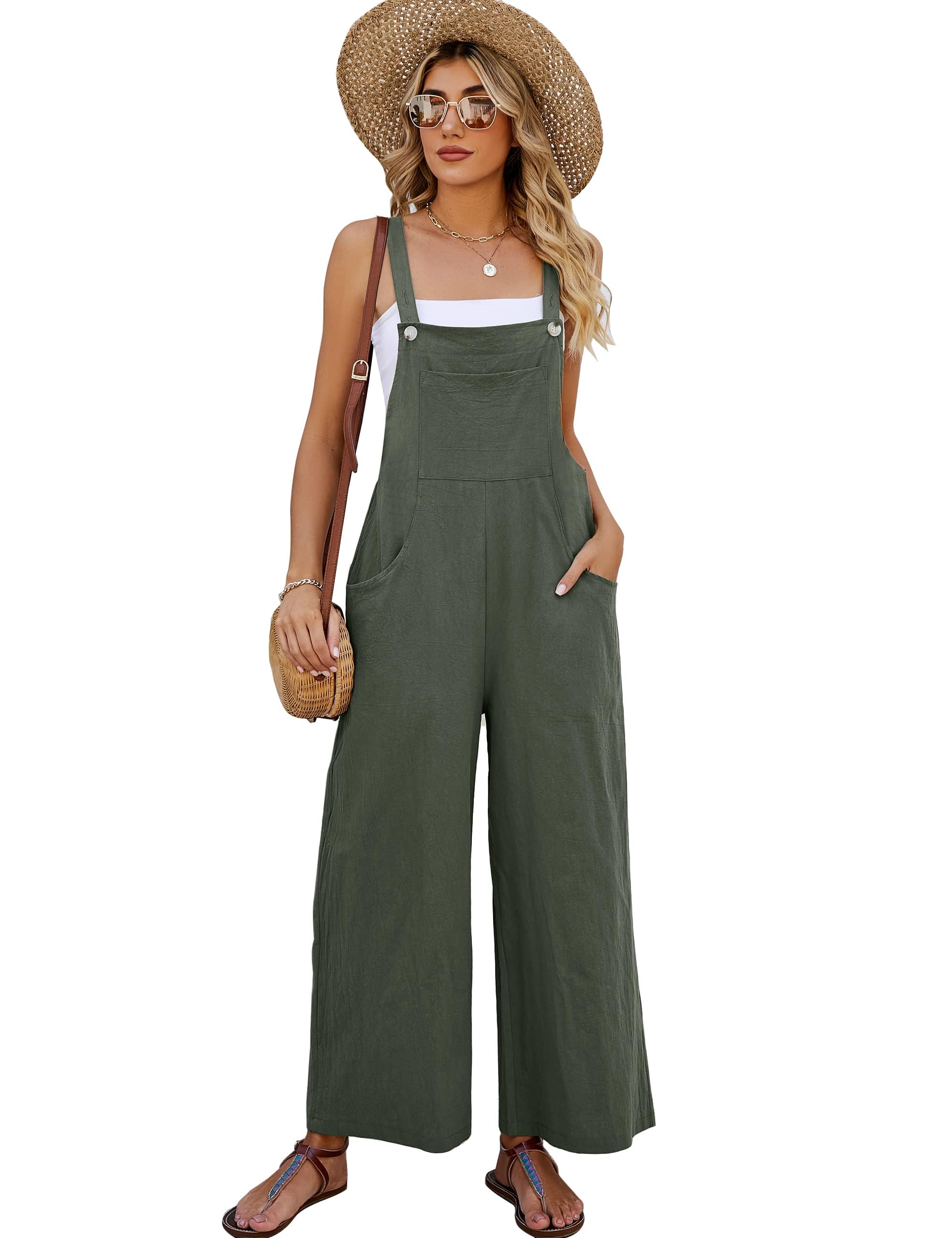 COZYPOIN Women's Cotton Bib Overalls Wide Leg Loose Fit Jumpsuit Baggy Fashion Sleeveless Rompers