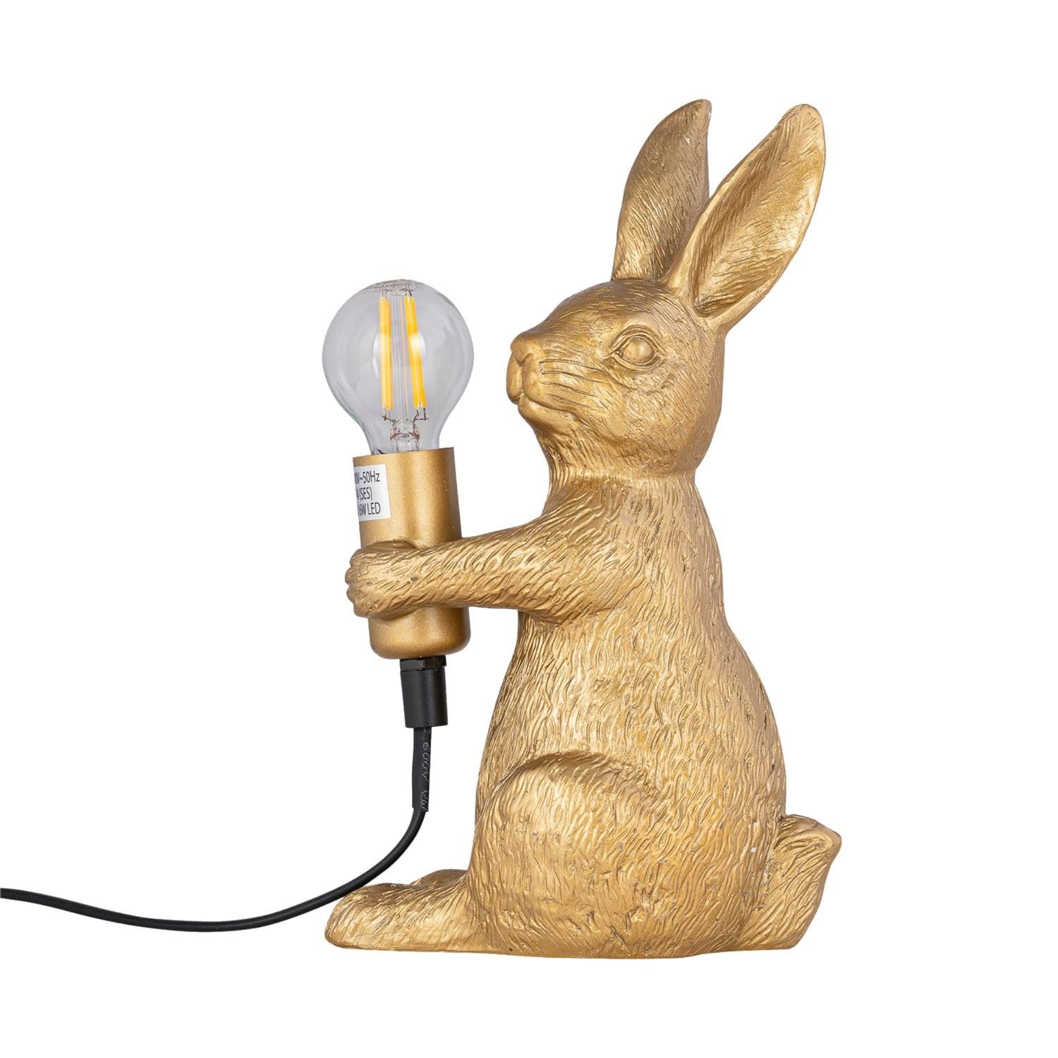 Gold Bunny Rabbit Holding Bulb Table Lamp or Bedside Light, Gold Resin Animal, Height 23 cm, LED Compatible