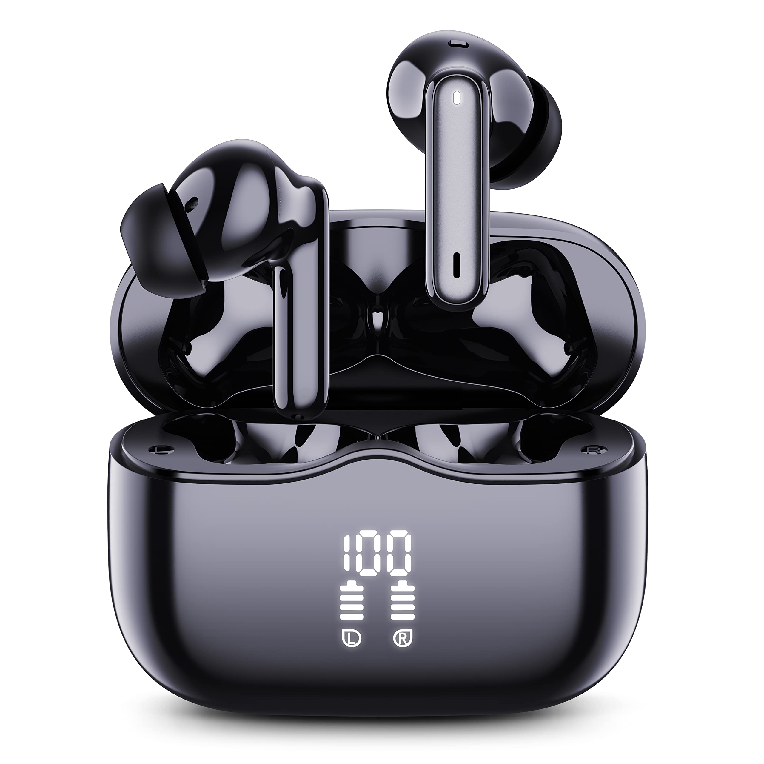 Wireless Earbuds, Headphones Wireless Bluetooth 5.3 Ear Buds, Wireless Headphones with Mic, 36H Playtime Noise Canceling Headphones with LED Display, IP7 Waterproof Earphones for Android iOS, Black