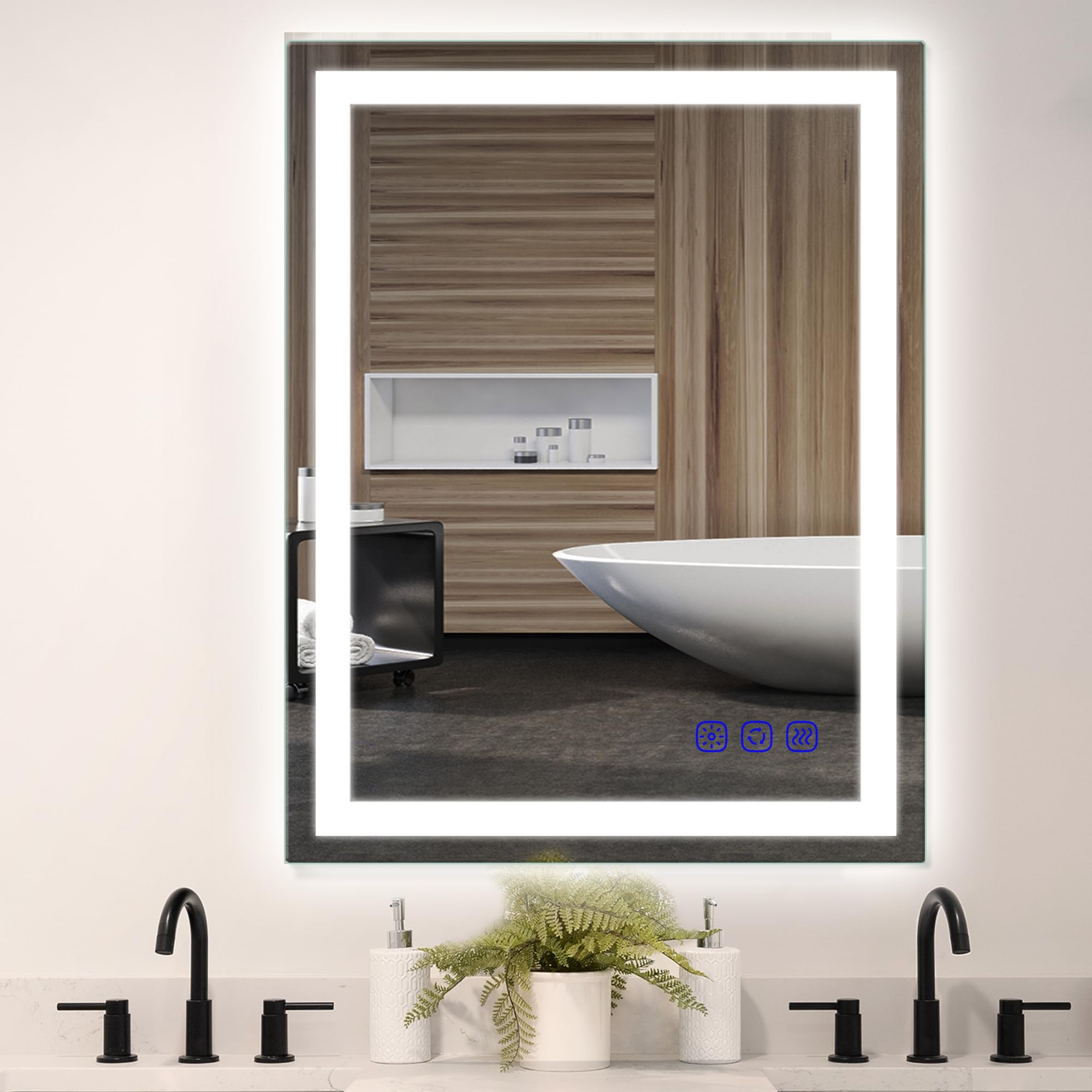 WLRAPSKY 36x24 Inch Lighted Bathroom Mirror with Lights, Anti-Fog LED Bathroom Mirror, Wall-Mounted Dimmable Lighted Mirror, 3000K/4500K/6000K, Memory Function