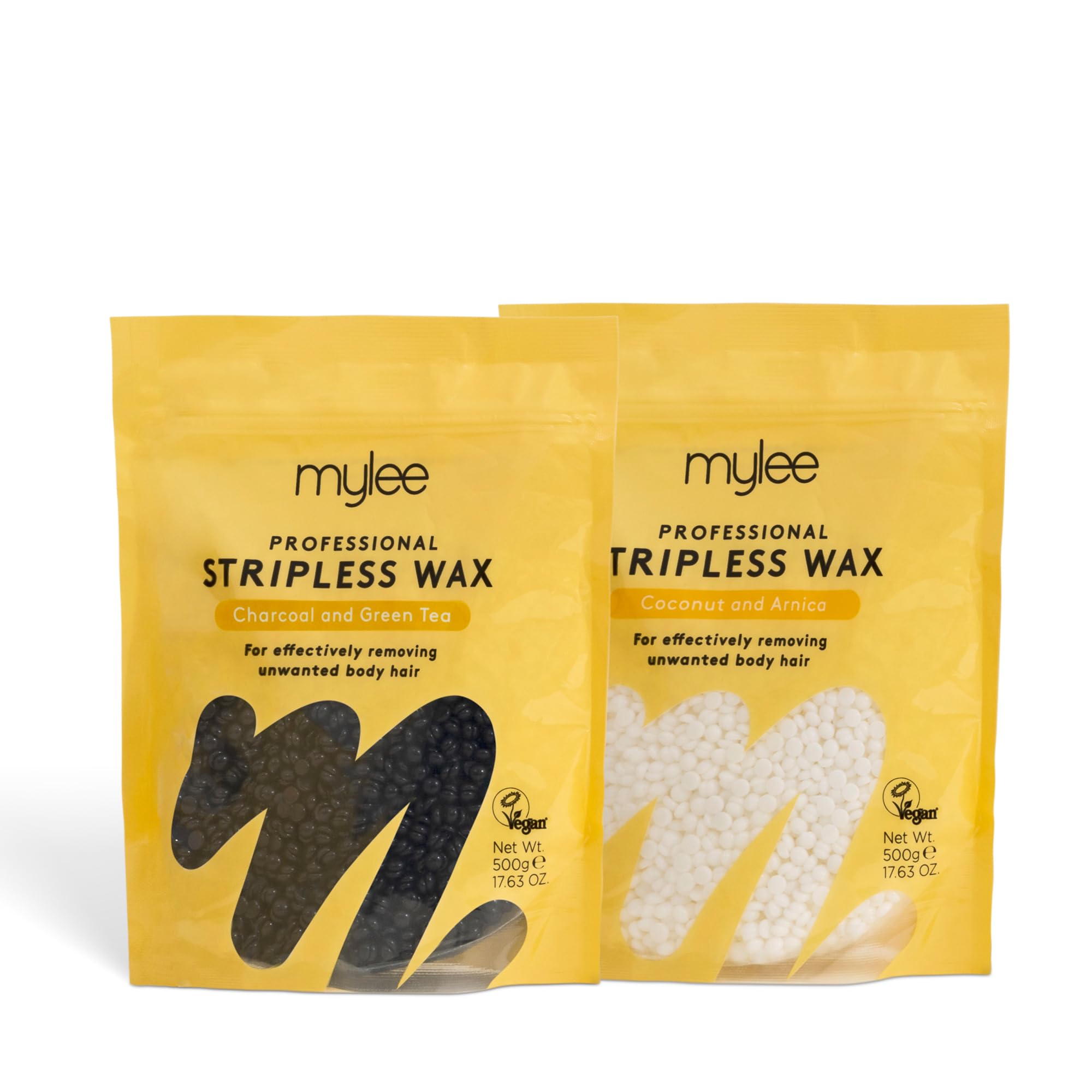 Mylee Professional Hard Wax Beads 500g, Stripless Depilatory Waxing Pellets Solid Film Beans No Strip Needed, Painless Gentle Hair Removal of Full Body, Face & Bikini Line (Both Wax Pouches)