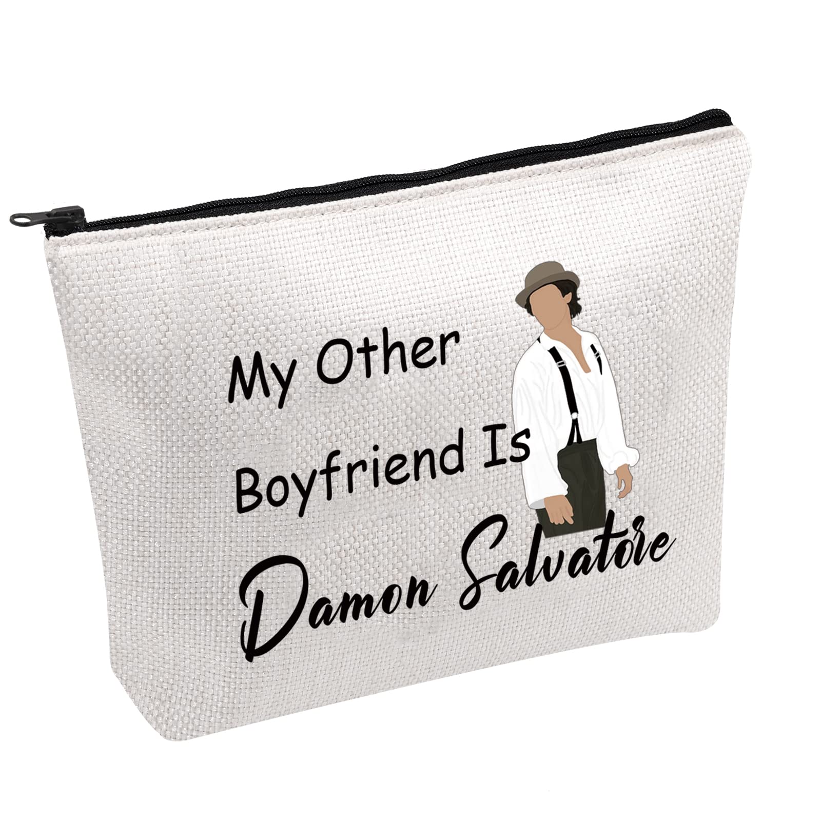 Vampire Fandom Cosmetic Bag My Other Boyfriend is Damon Salvatore Zipper Pouch Makeup Bag Vampire Fans Gift Vampire Themed Gift (Damon S. bf UK)