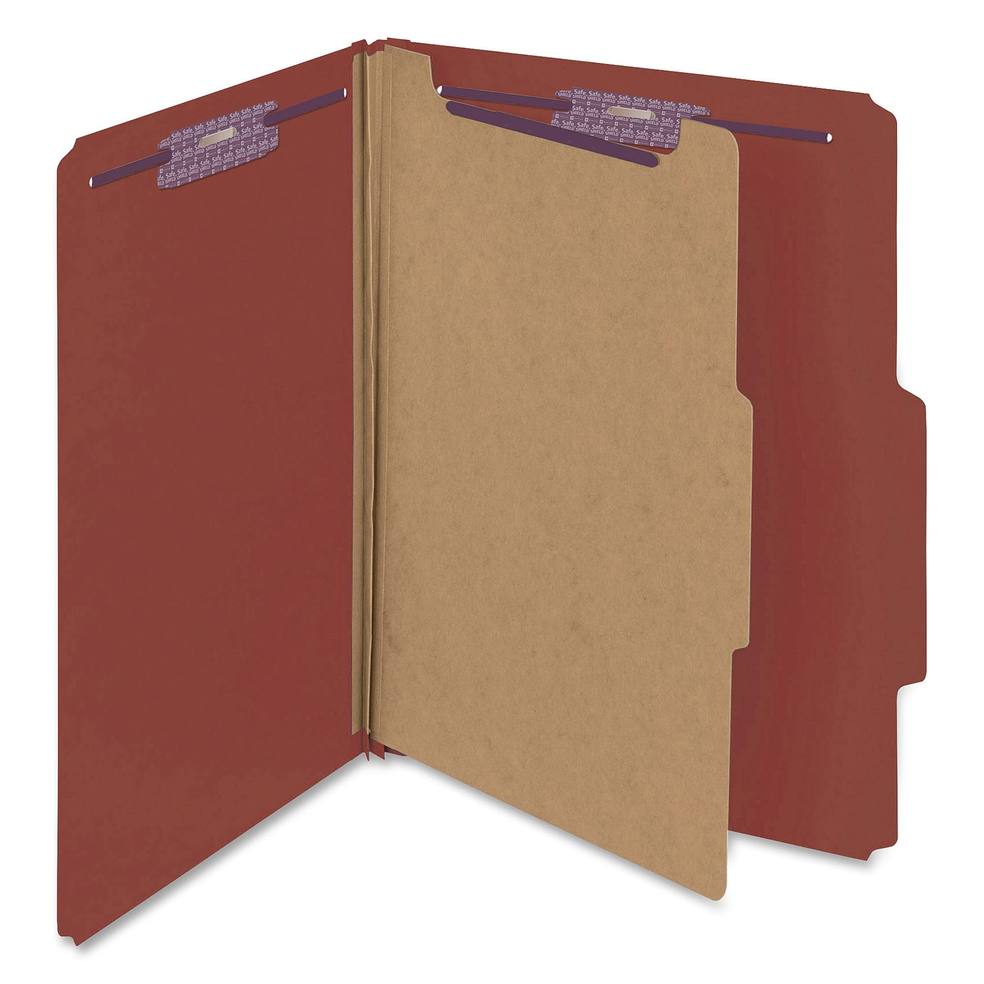 Smead Pressboard Classification File Folder with SafeSHIELD Fasteners, 1 Divider, 2" Expansion, Letter Size, Red, 10 per Box (13775)