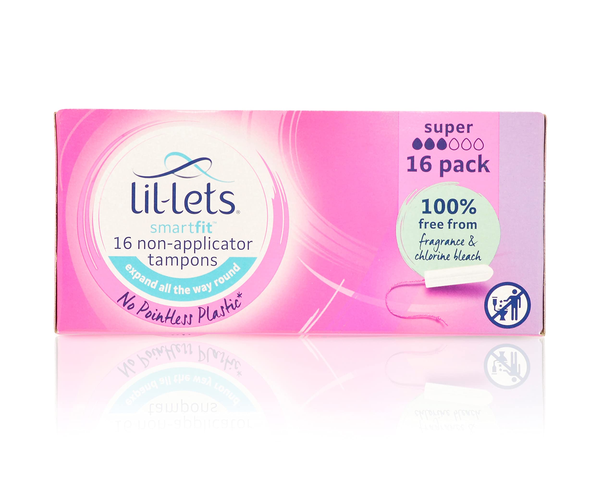 Lil-Lets Smart Fit Super Non-Applicator Tampons - 100% Plant Based Absorbent Core - Amazing Comfort - Perfect Leak Proof Protection - Super Smooth Application - Fragrance Free - 16 Units