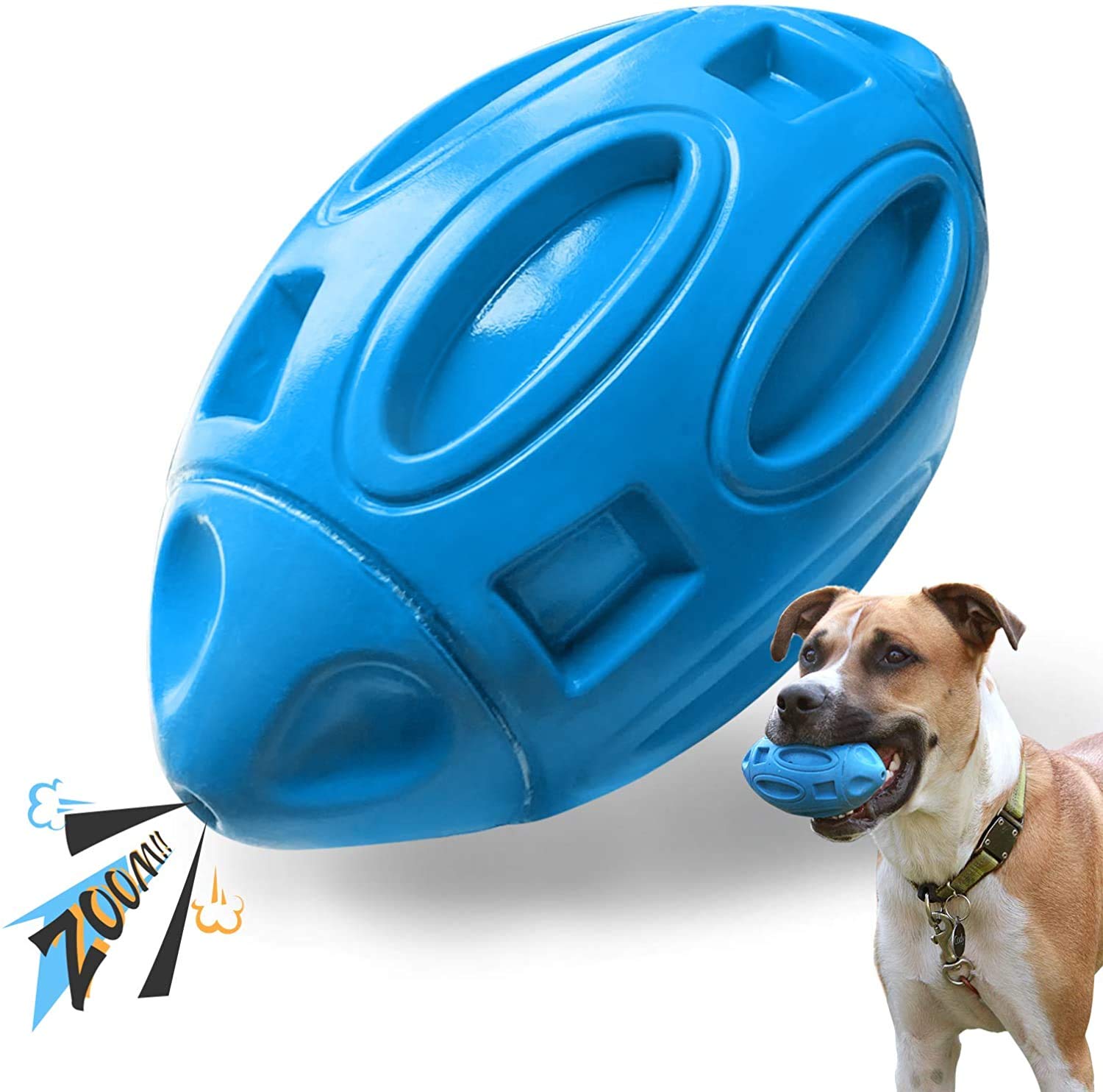 Squeaky Dog Toys for Aggressive Chewers: Rubber Puppy Chew Ball with Squeaker, Almost Indestructible and Durable Pet Toy for Medium and Large Breed, Blue