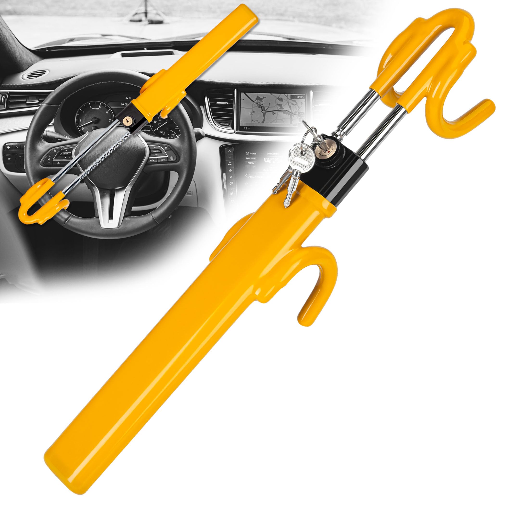 CARTMAN Heavy Duty Steering Wheel Lock Anti-Theft Car Device Security Car Lock Great Deterrent Adjustable Antitheft Locking Devices for Cars Trucks Vans and SUVs with 3 Keys